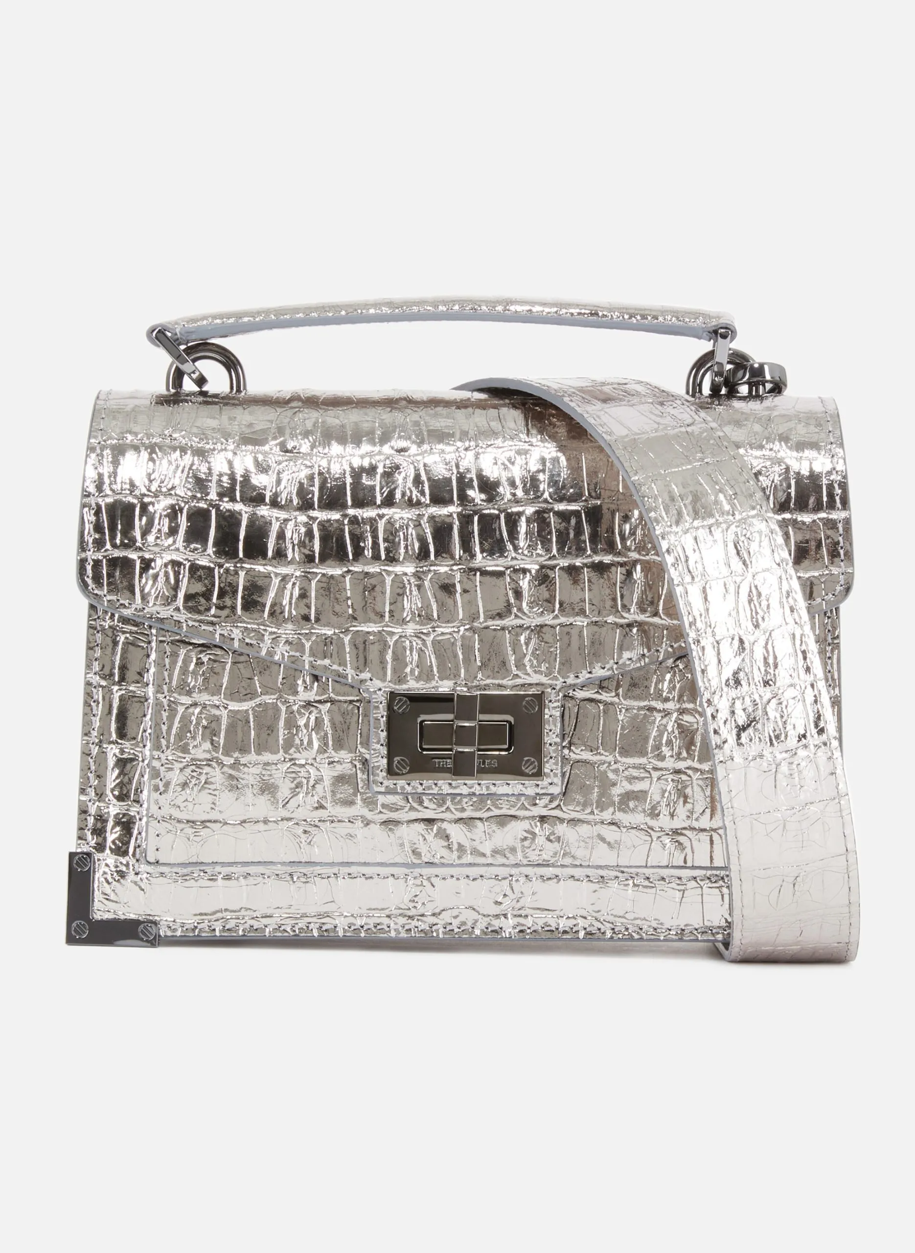 Sac emily small en cuir effet crocodile Argent