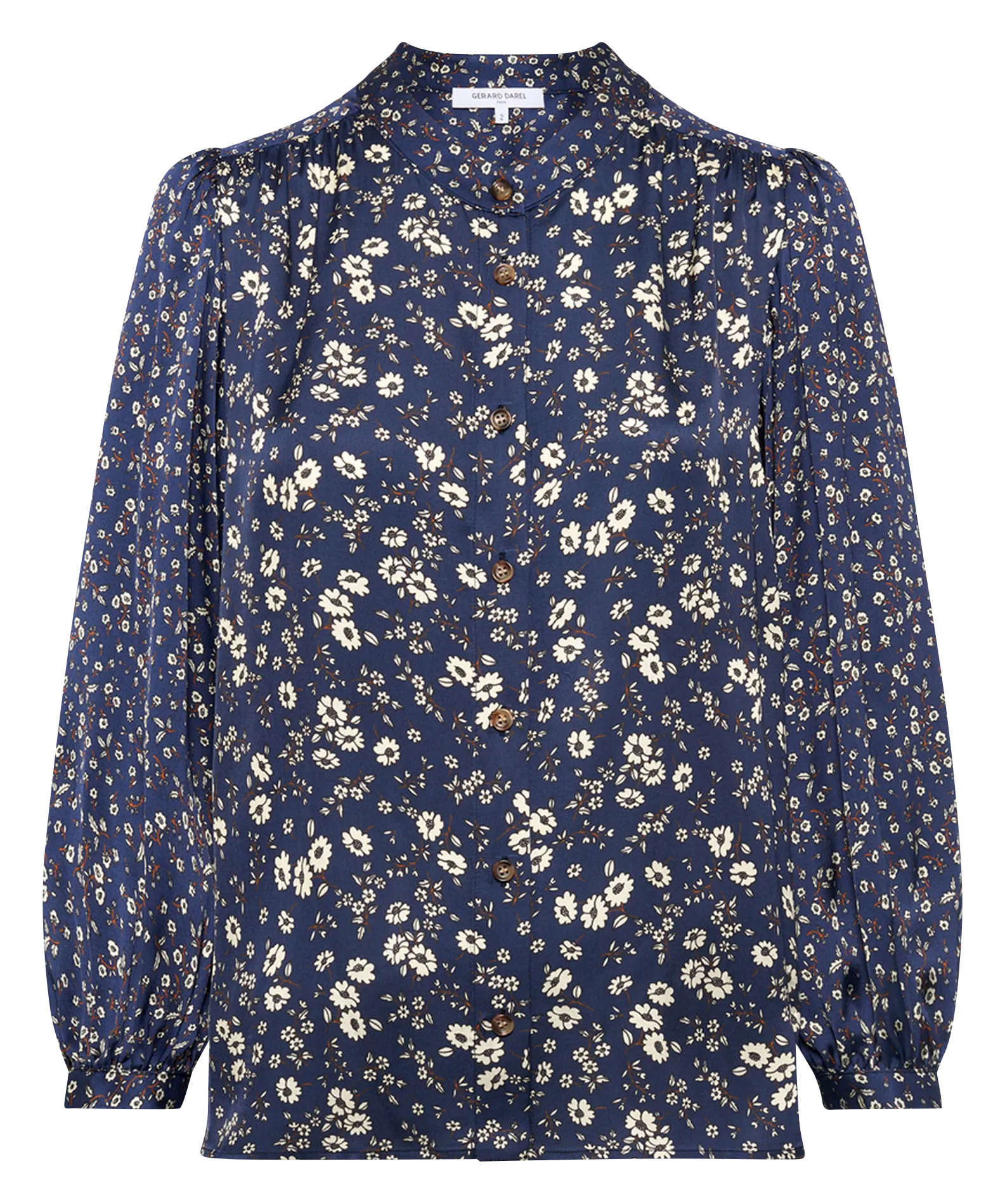 Blouse col mao à imprimé fleuri Bleu ANAELLE