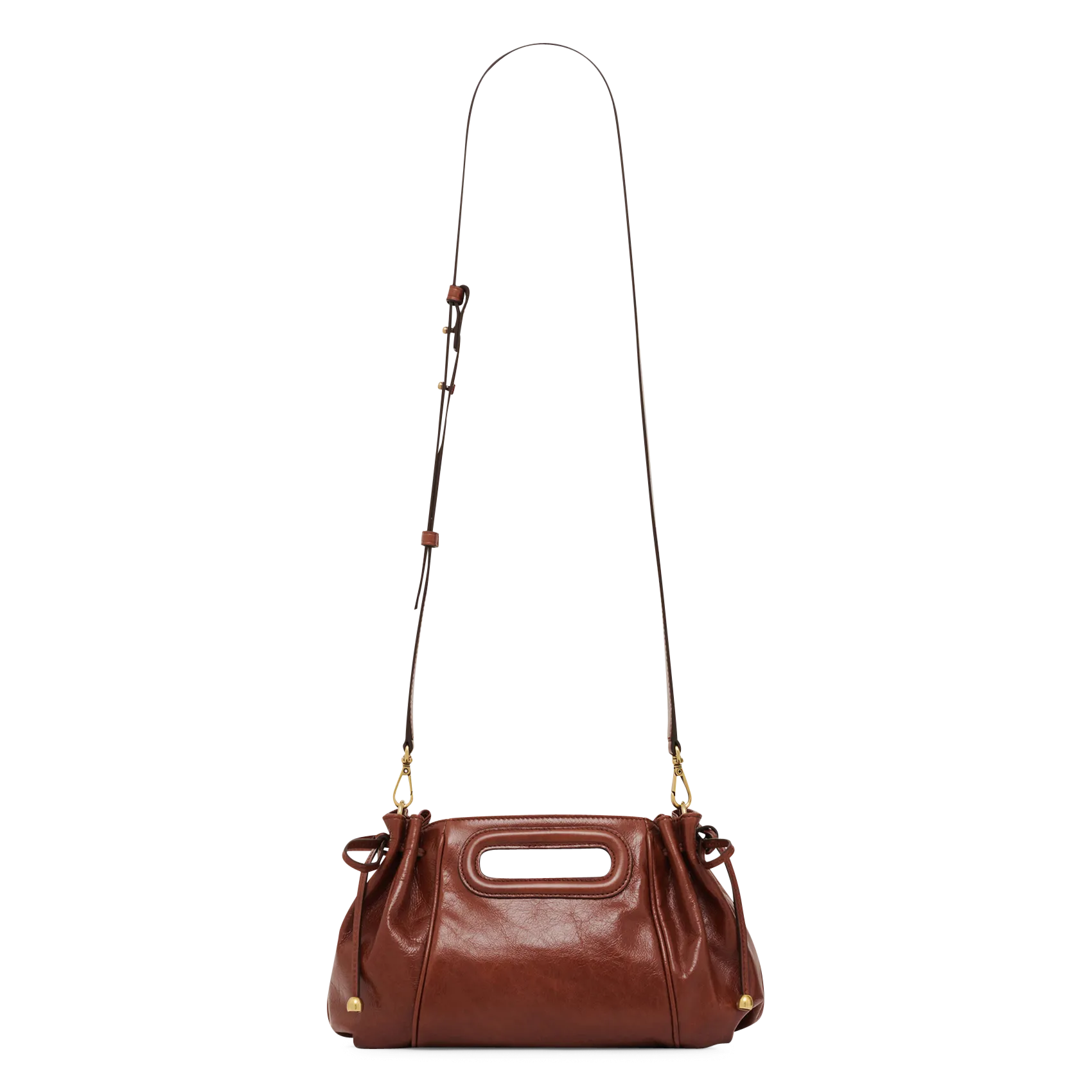Sac bandoulière à fronces en cuir Marron MINI DANY