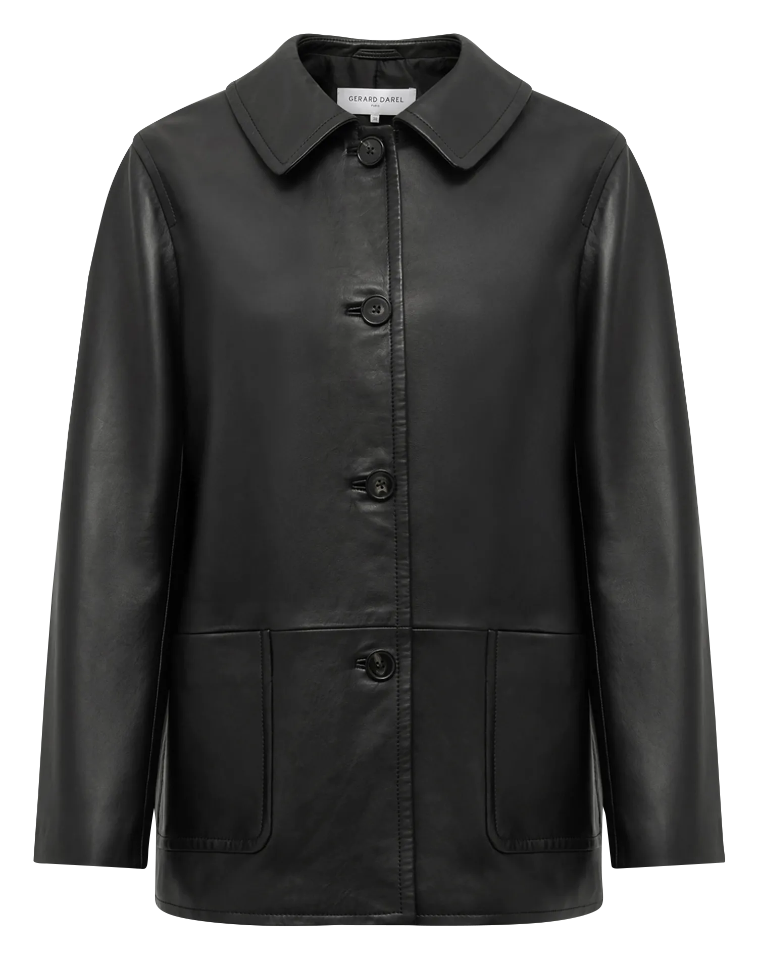 Veste boutonnée en cuir uni Noir NEVA
