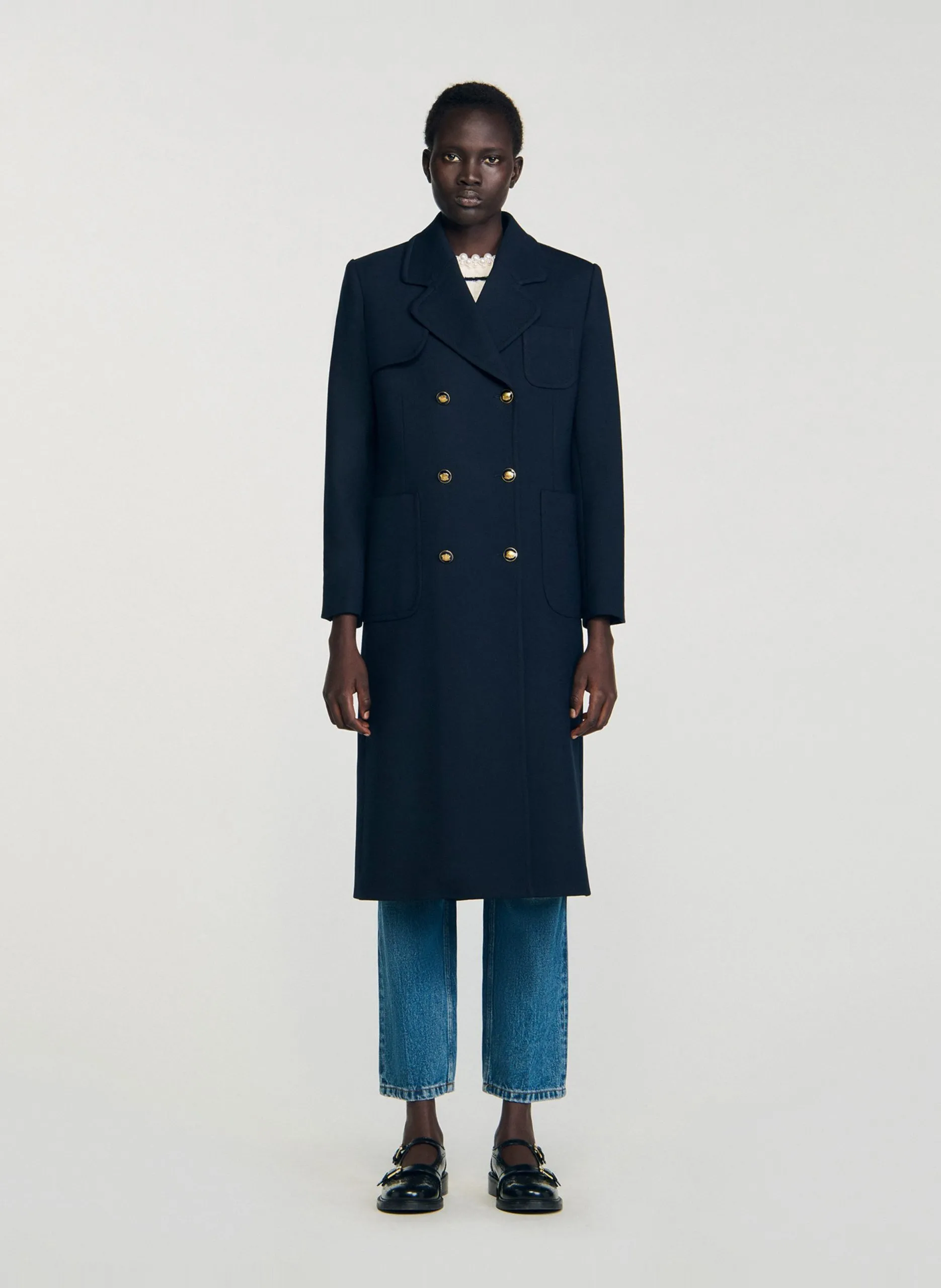 Manteau col tailleur Bleu