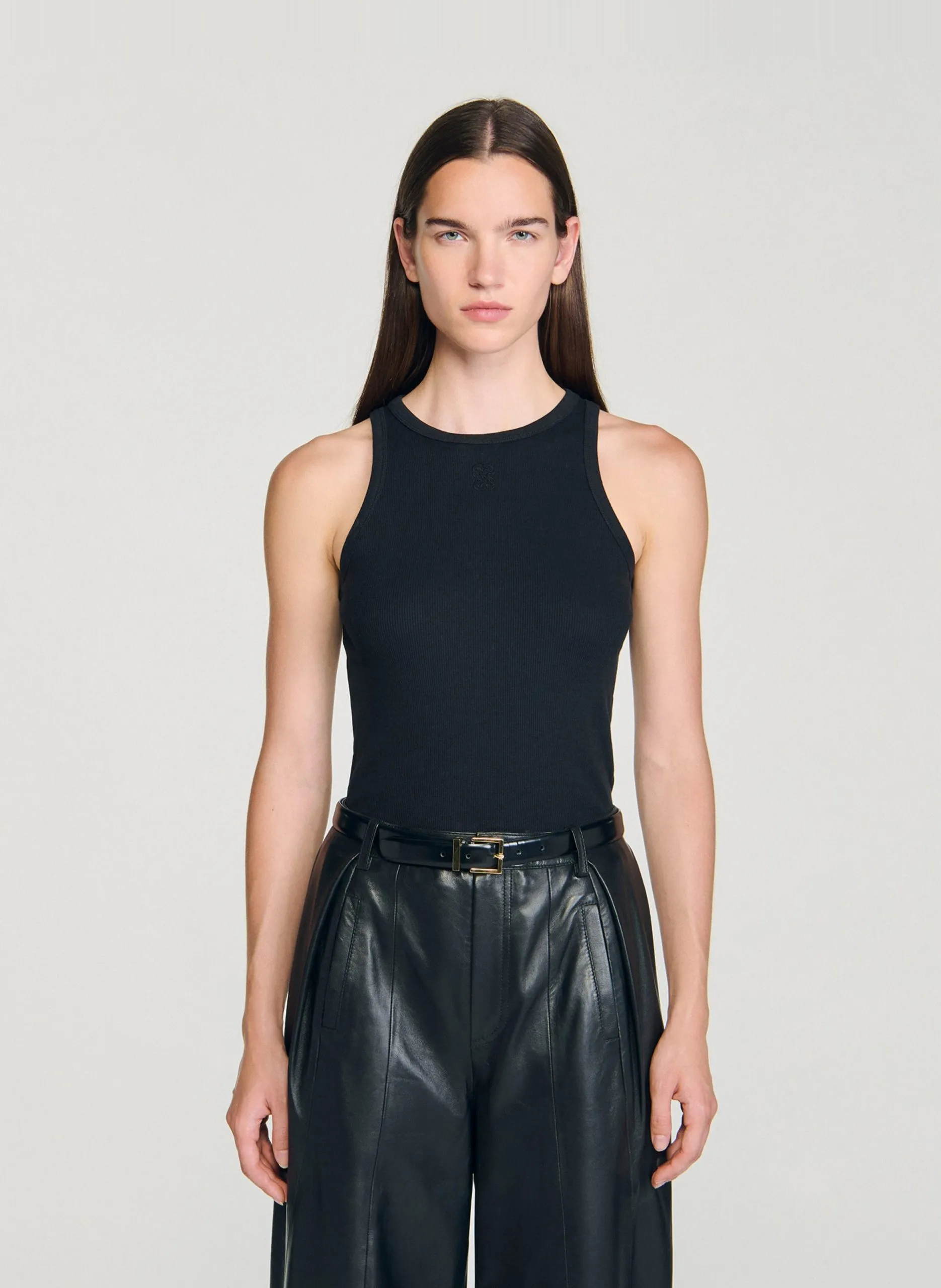 Débardeur col rond en coton Noir