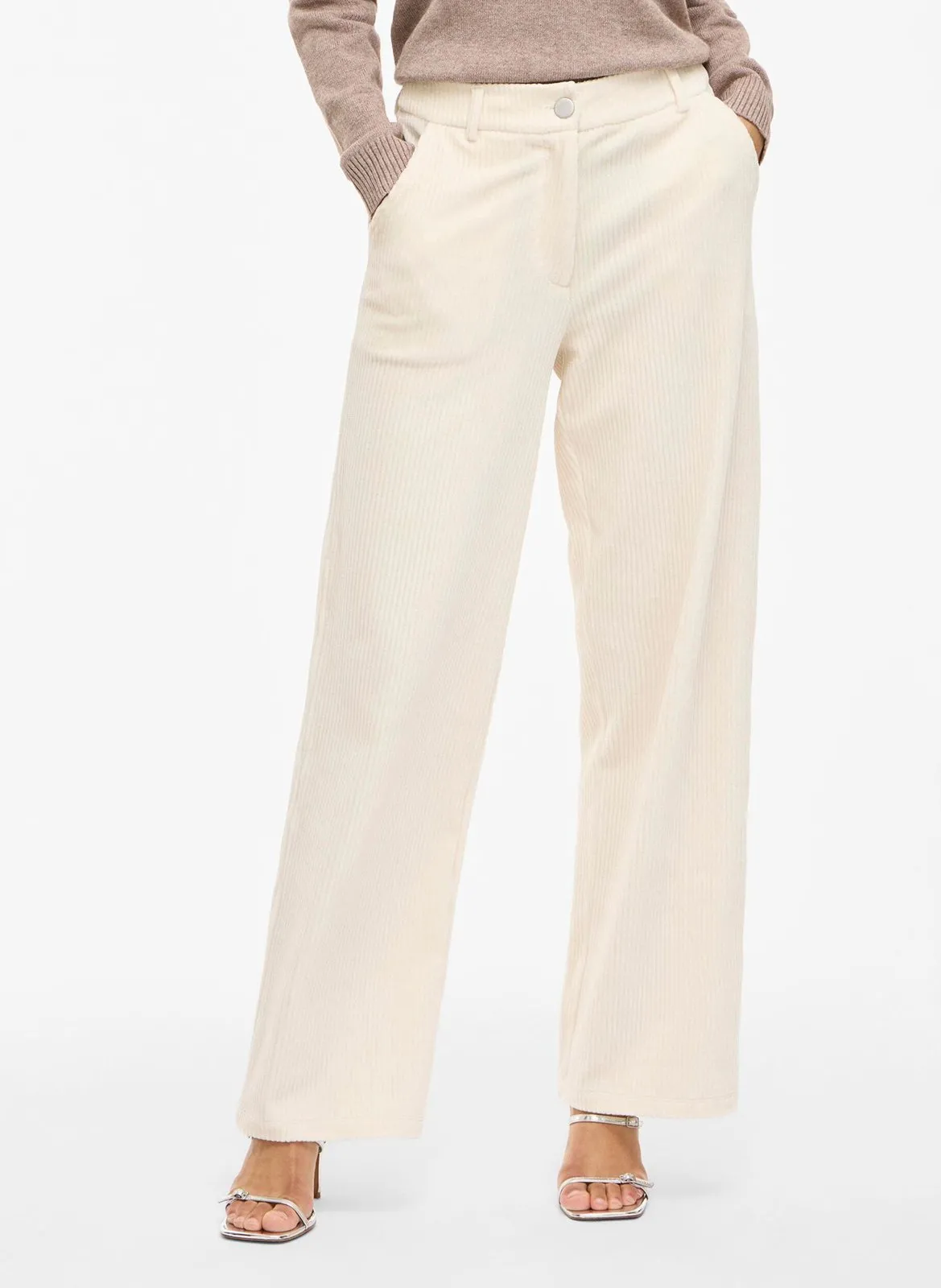 Pantalon large en coton mélangé Beige KITA