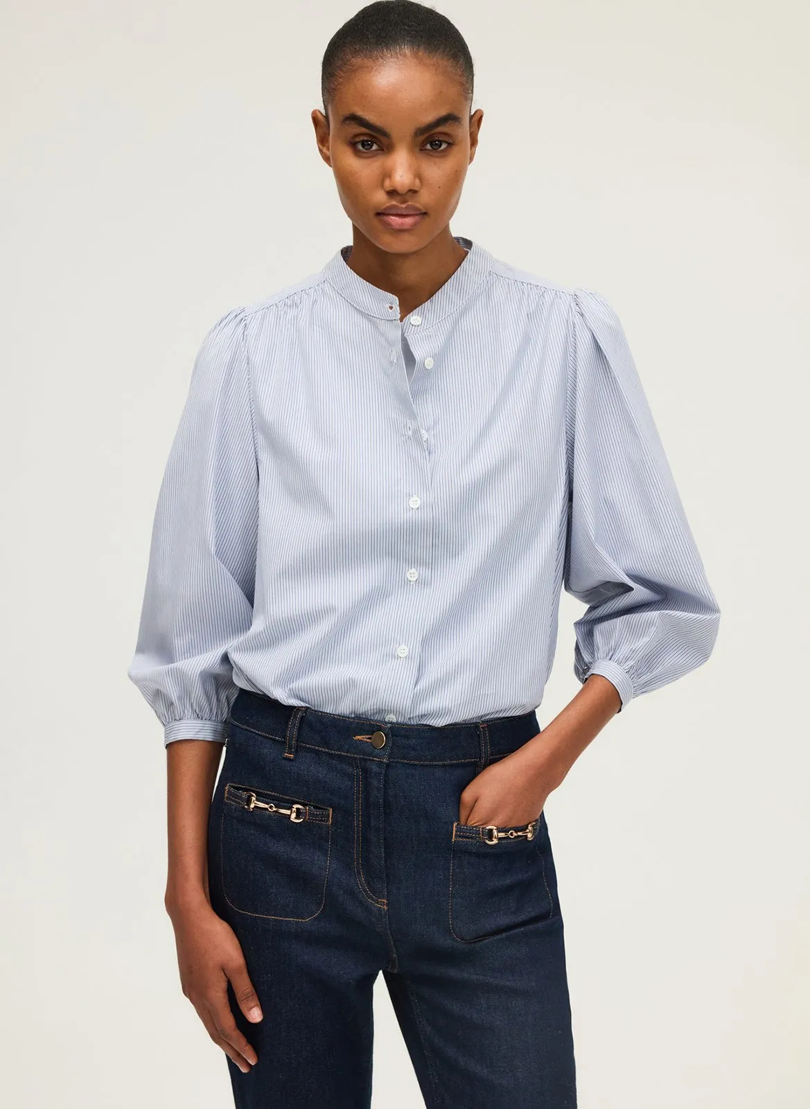 Chemise col rond en coton Bleu ASIA