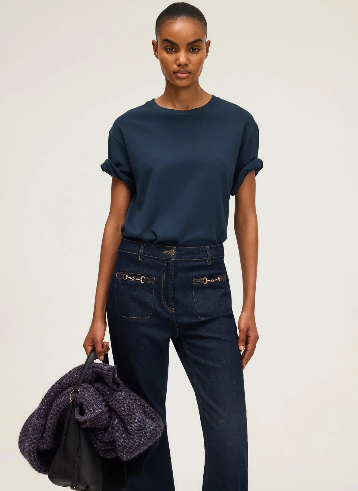 Tee-shirt col rond en coton Bleu HEVA