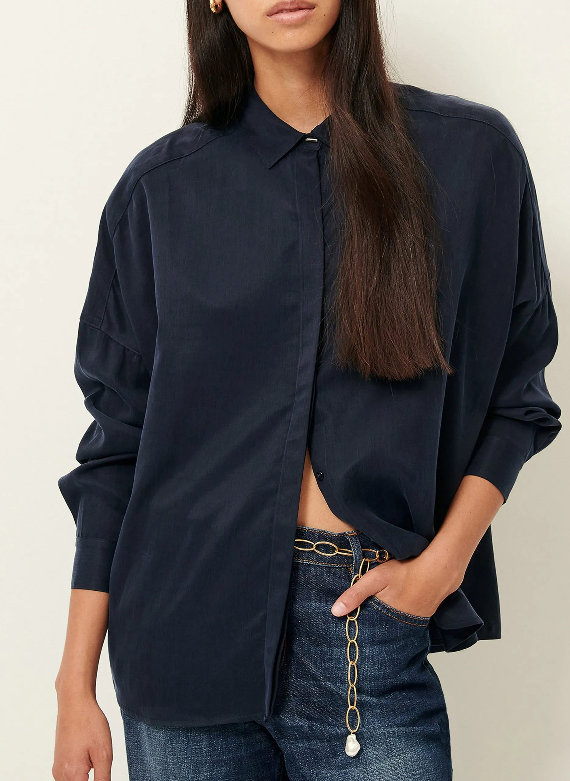 Chemise col classique satinée Bleu LADY D