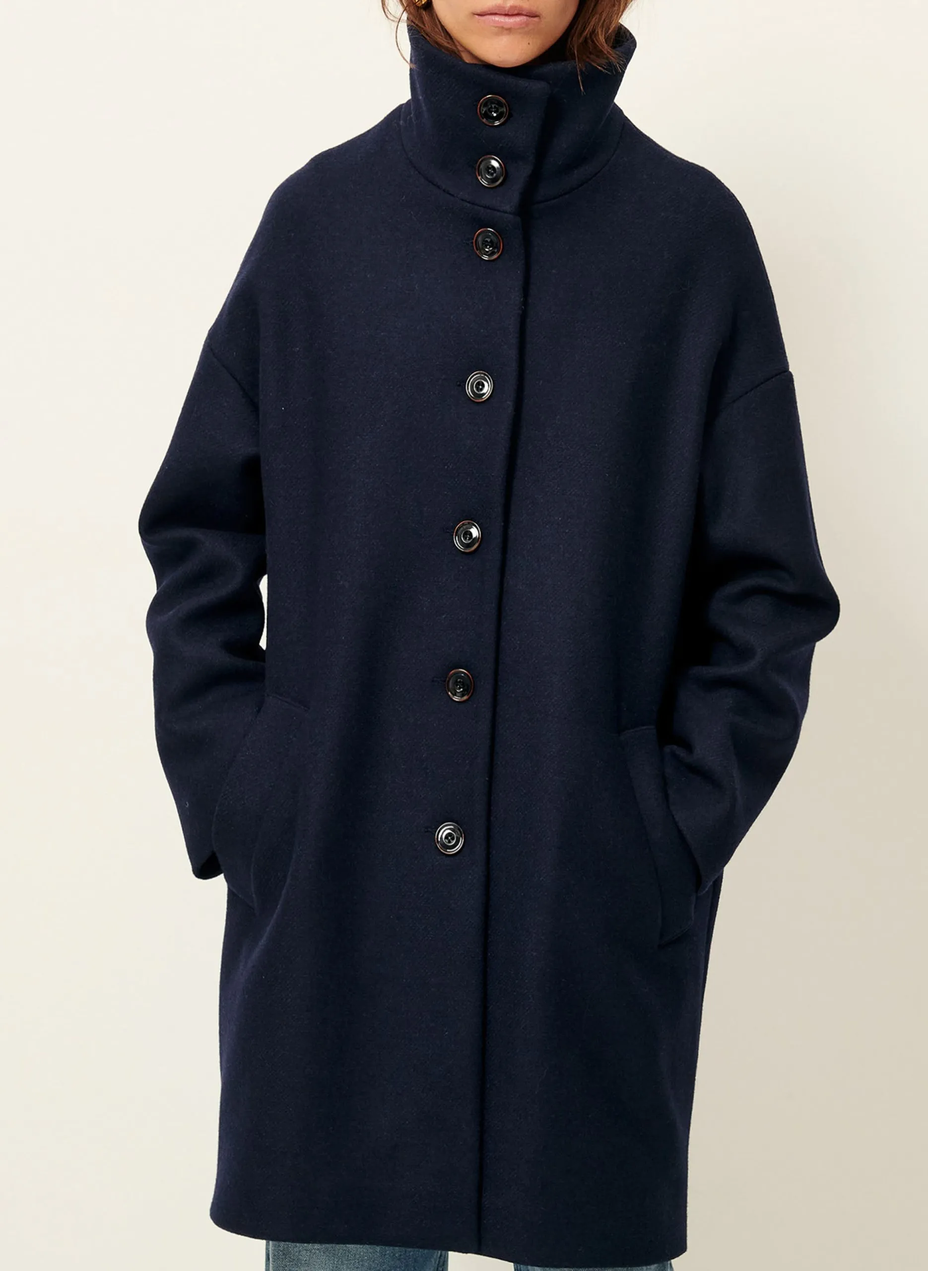 Manteau col montant en laine mélangée Bleu PARADISE
