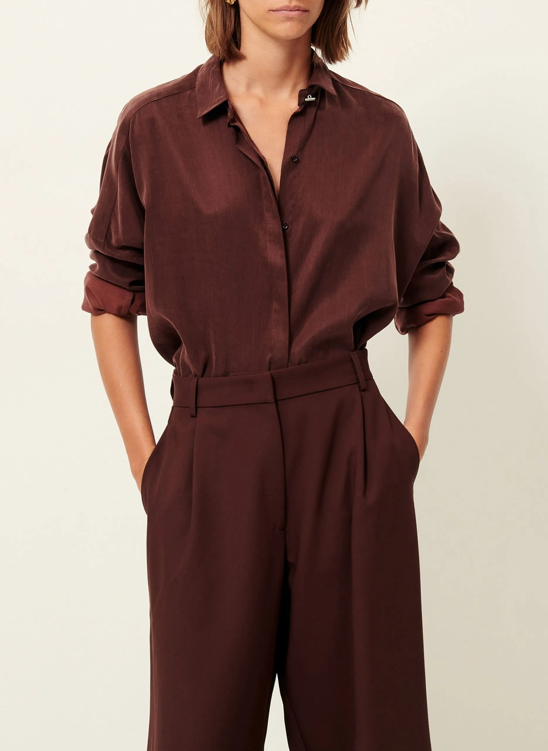 Chemise col classique satinée Marron LADY D