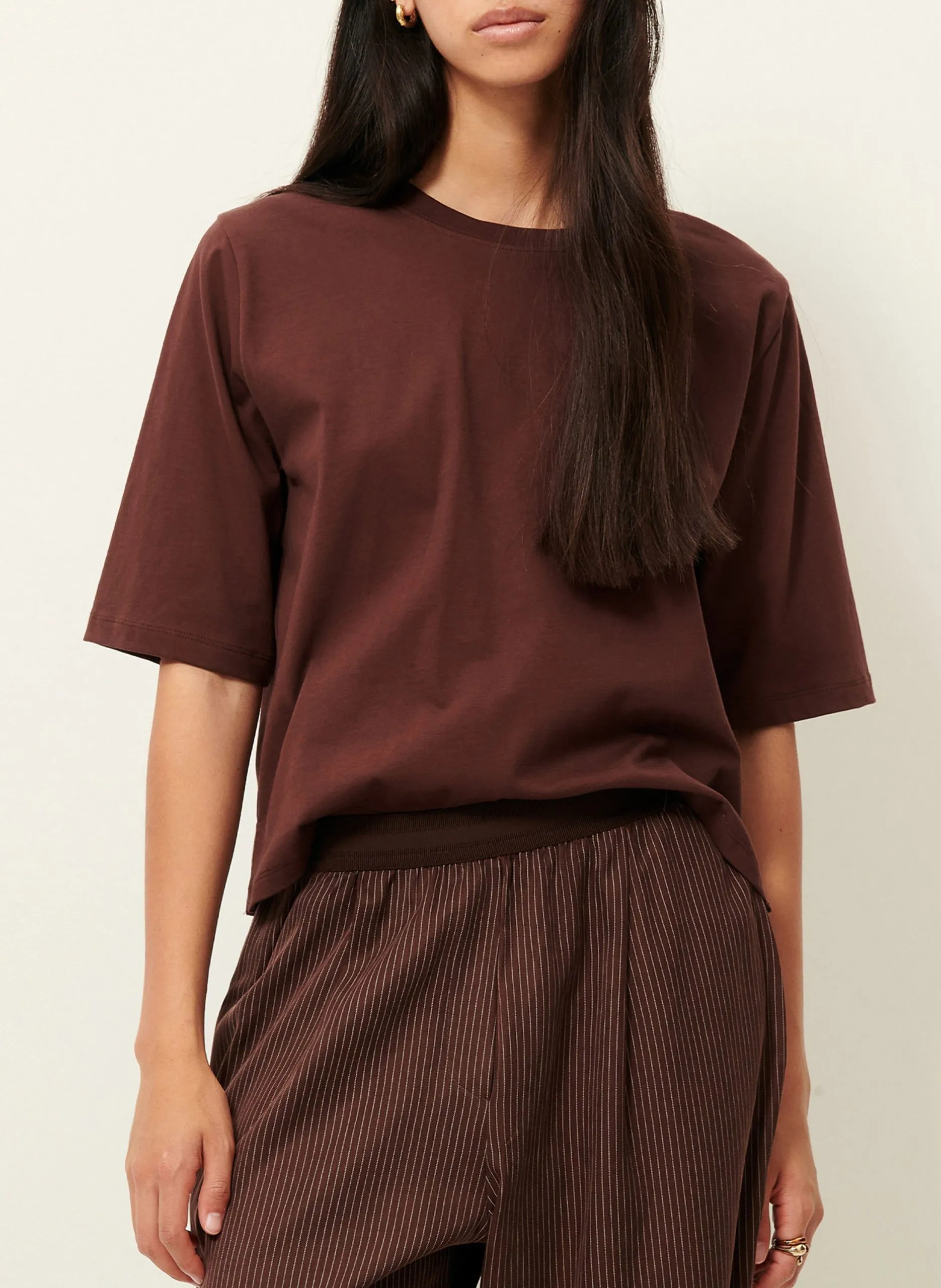 Tee-shirt ample à col rond en coton Marron SERGE