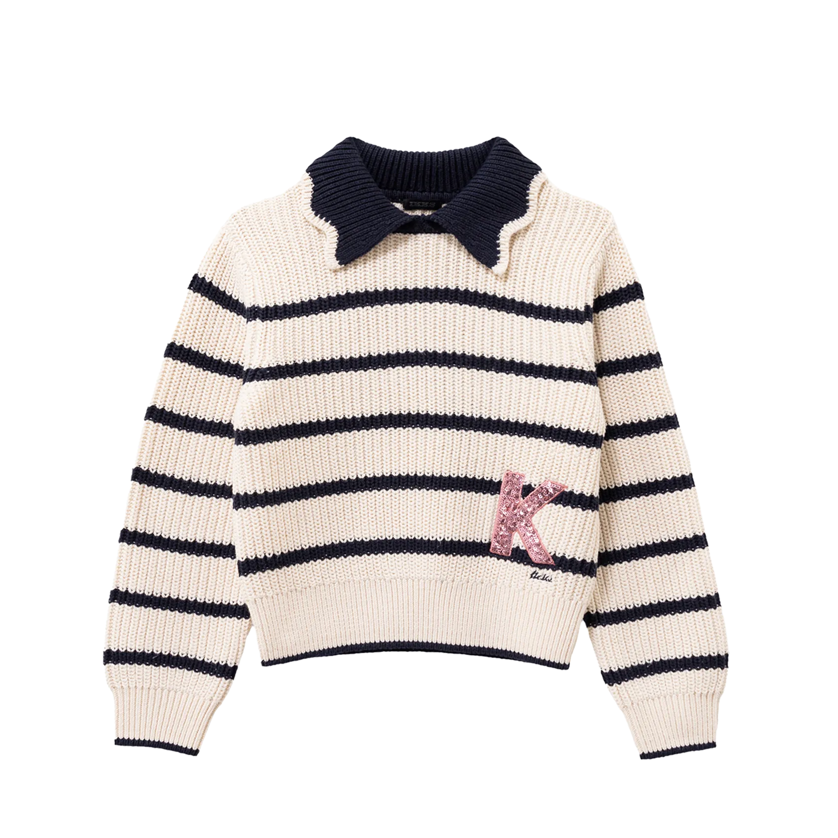 Pull col chemise rayé en coton Blanc