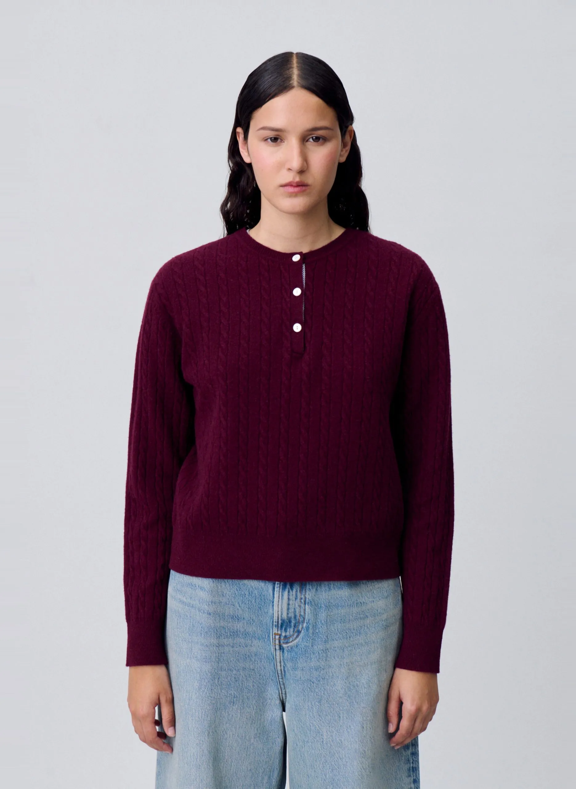 Pull droit en maille tressée Rouge