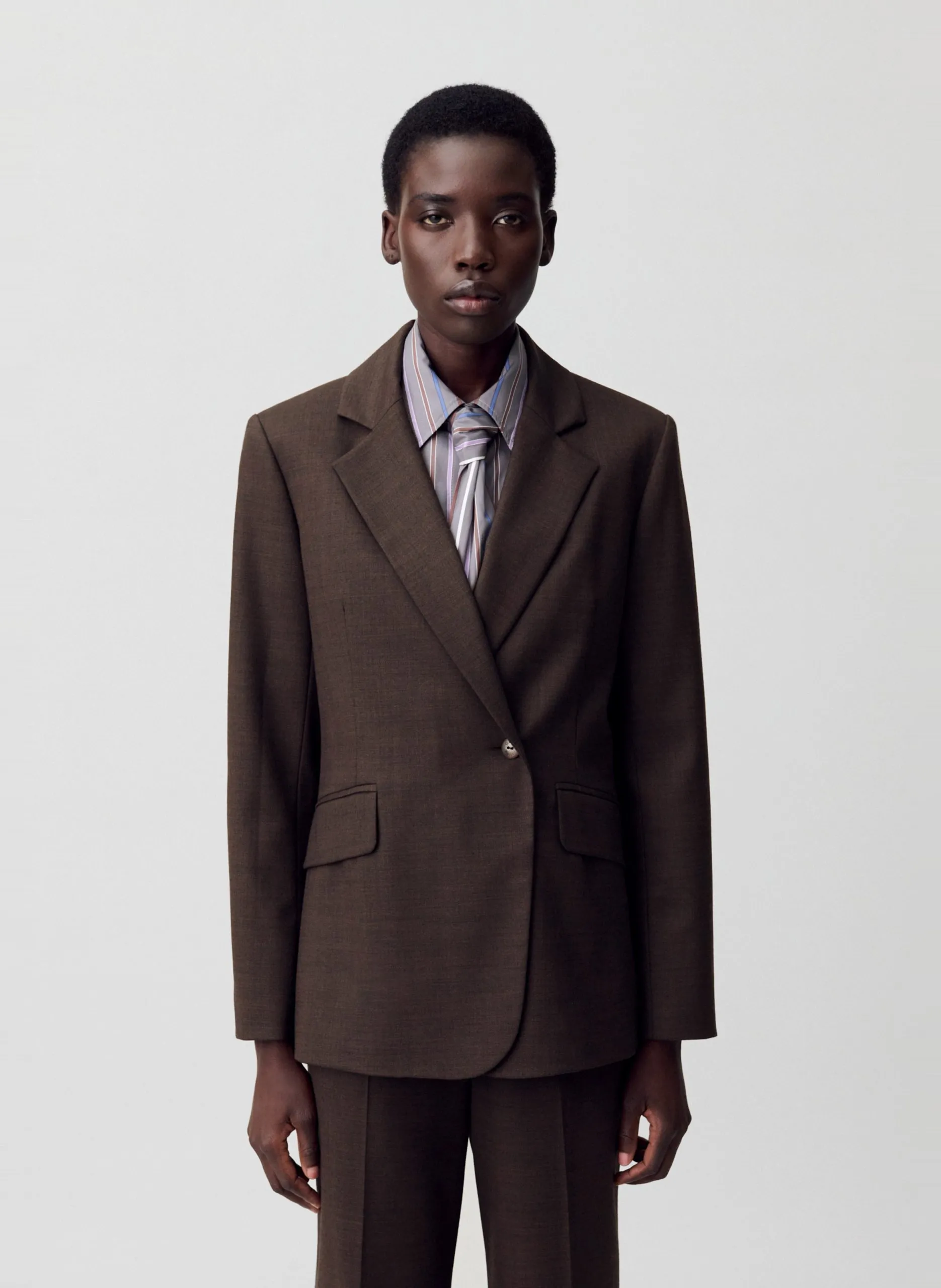 Veste tailleur droite unie en laine mélangée Marron VILLAGABIS