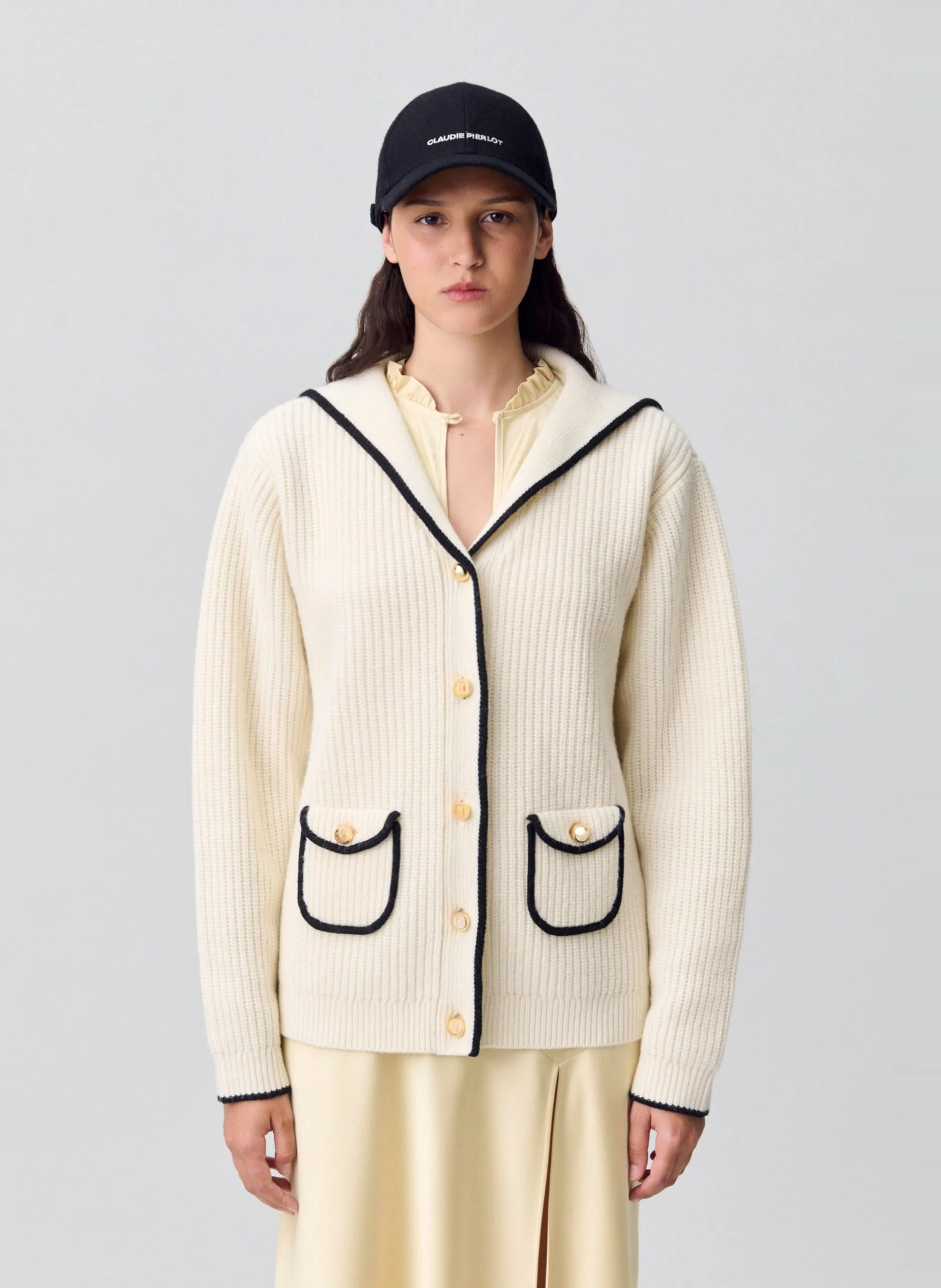 Cardigan boutonné en laine mélangée Blanc