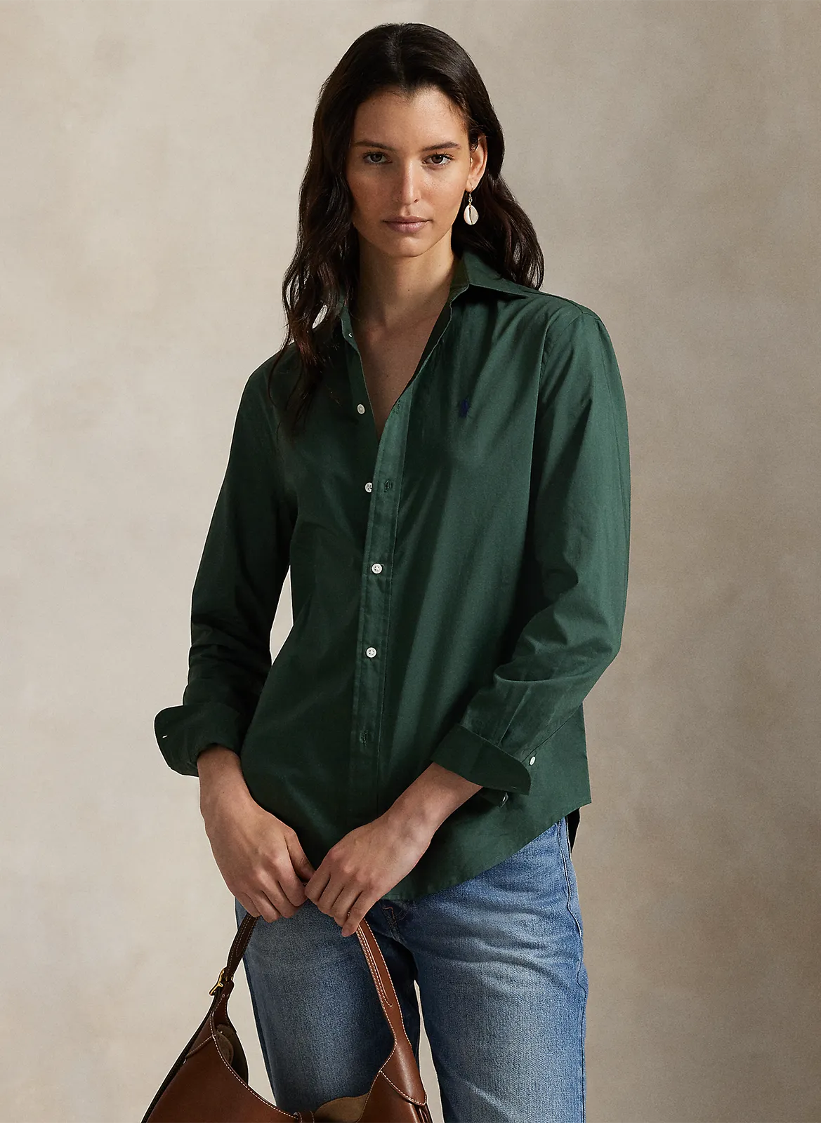 Chemise col classique en coton Vert