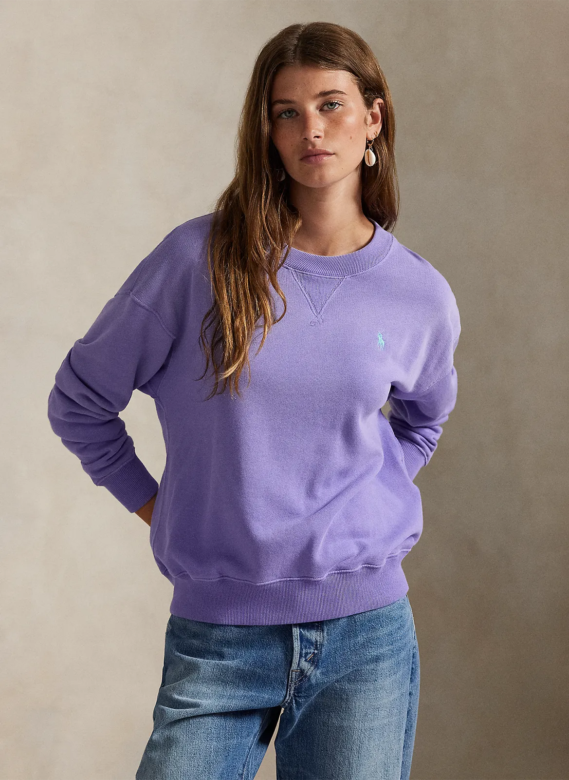 Sweat col rond en coton mélangé Violet
