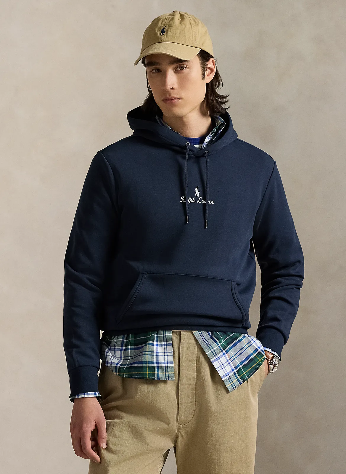 Sweat uni à capuche avec broderie Bleu