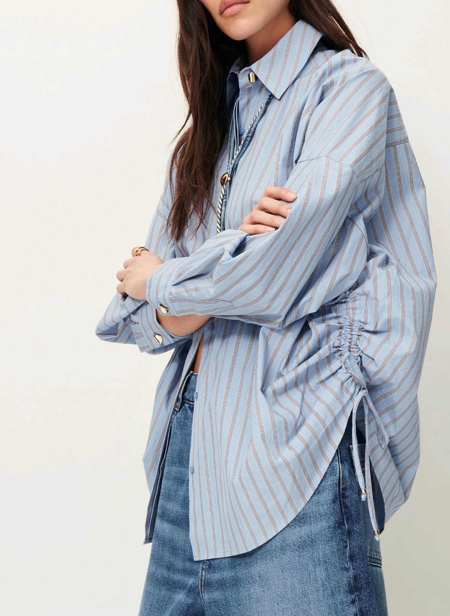 Chemise col classique rayée en coton Bleu DANIE