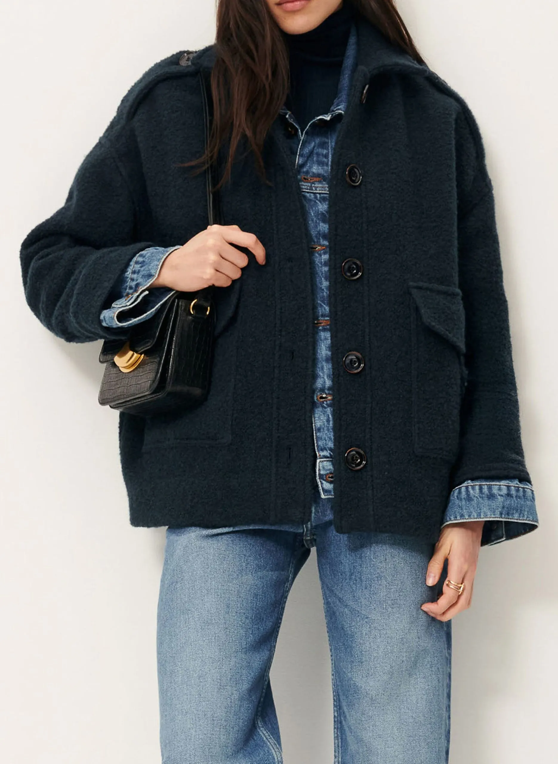 Manteau droit en laine Bleu HARRISON