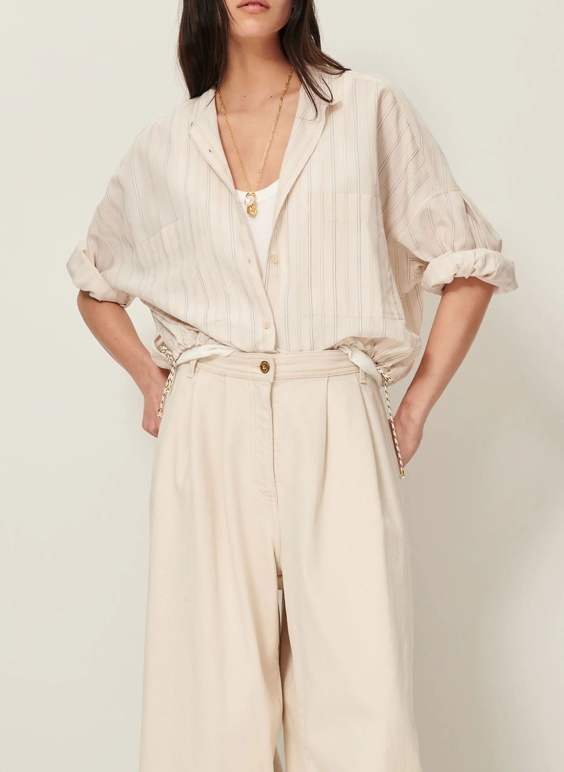 Chemise à rayures col rond Beige CADAQUES