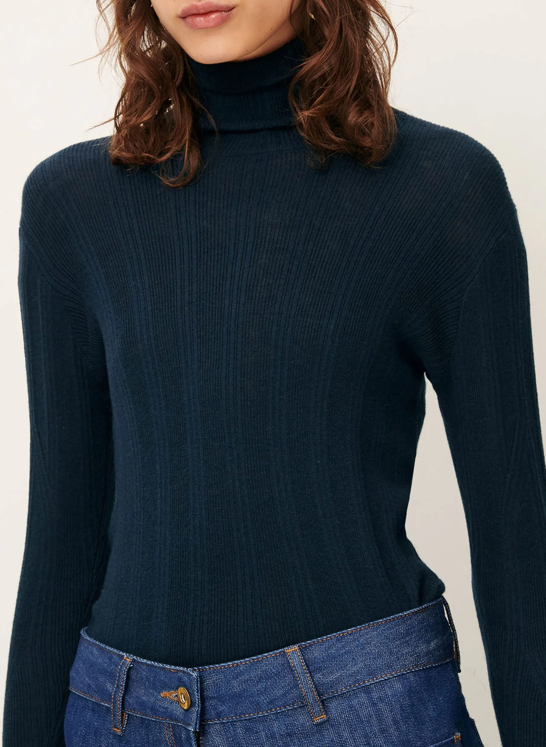 Pull col roulé ajusté en coton mélangé Bleu NORTE