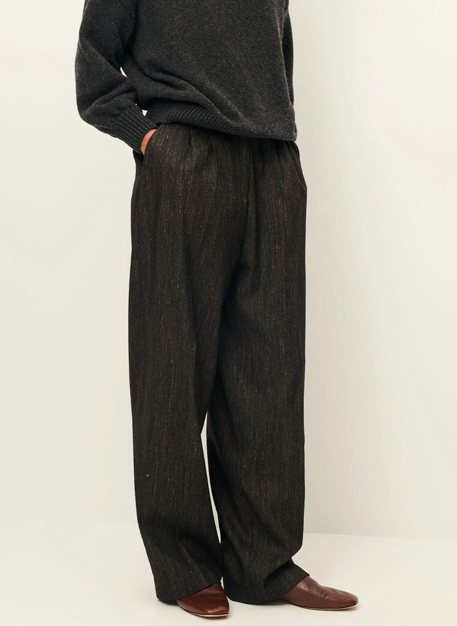 Pantalon droit taille haute uni Marron