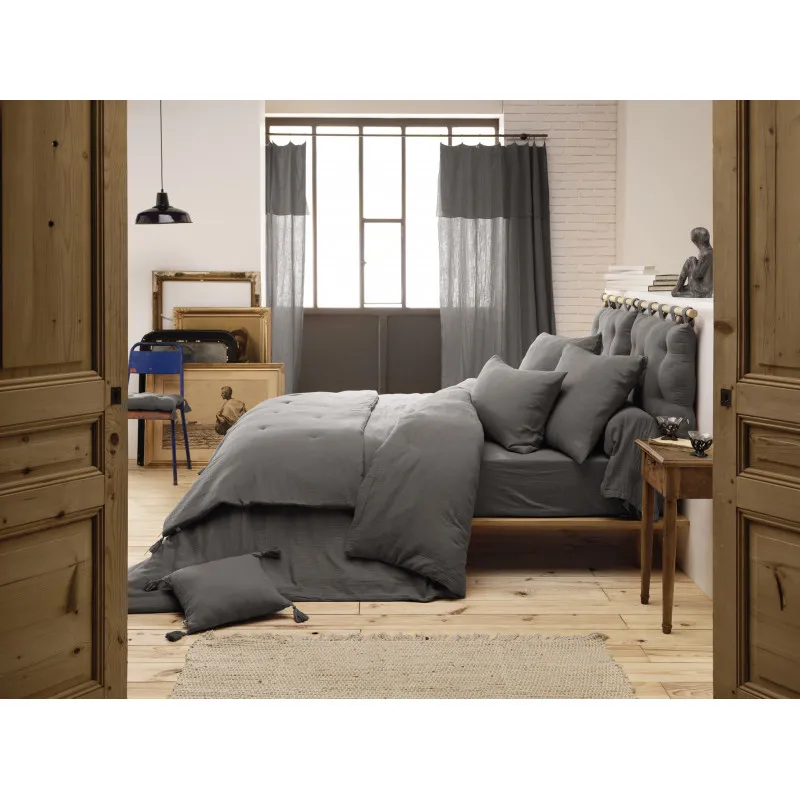 Pack housse de couette "gaïa" toutes dimensions "gaze de coton" Gris