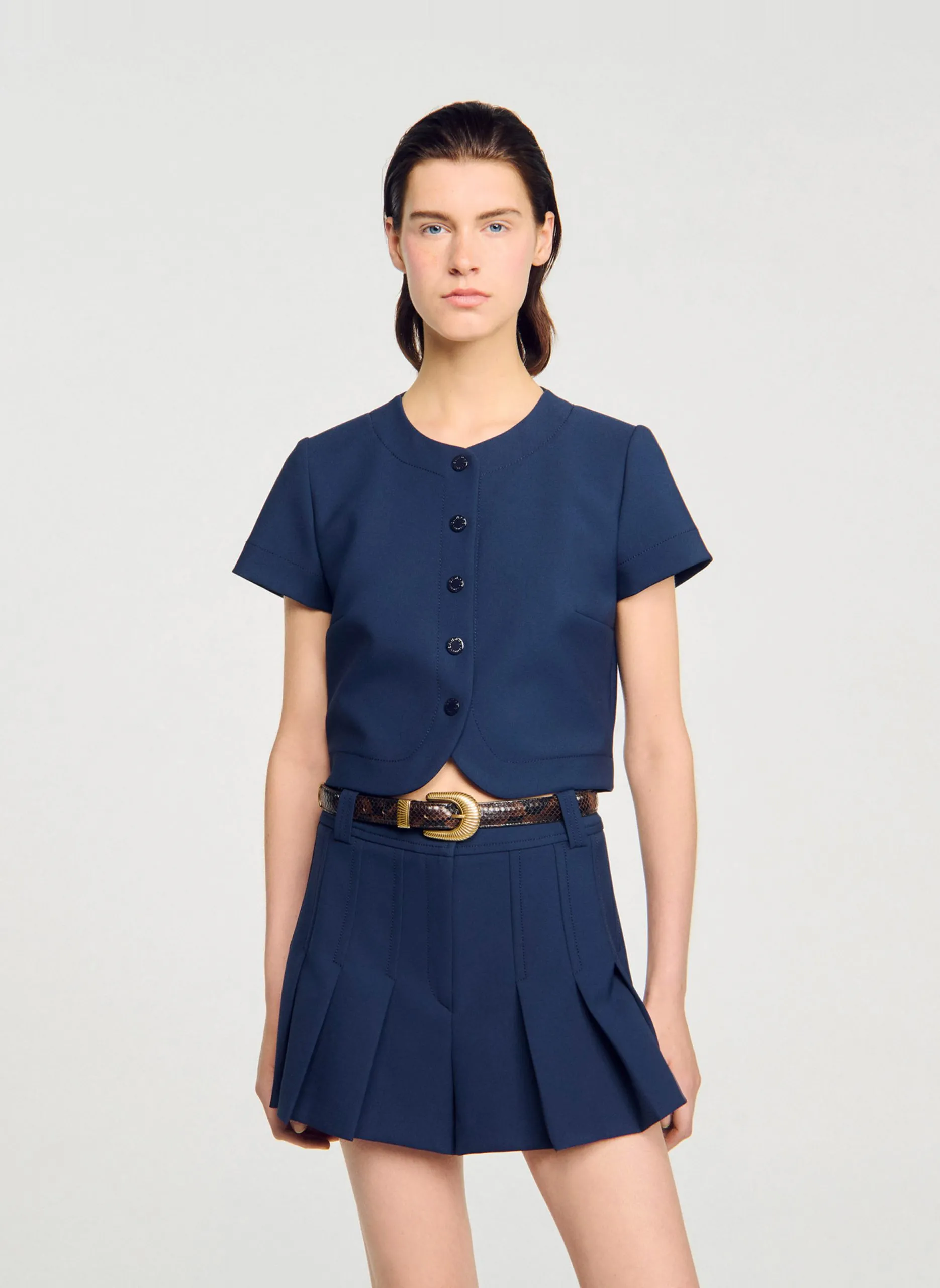 Top droit col rond Bleu