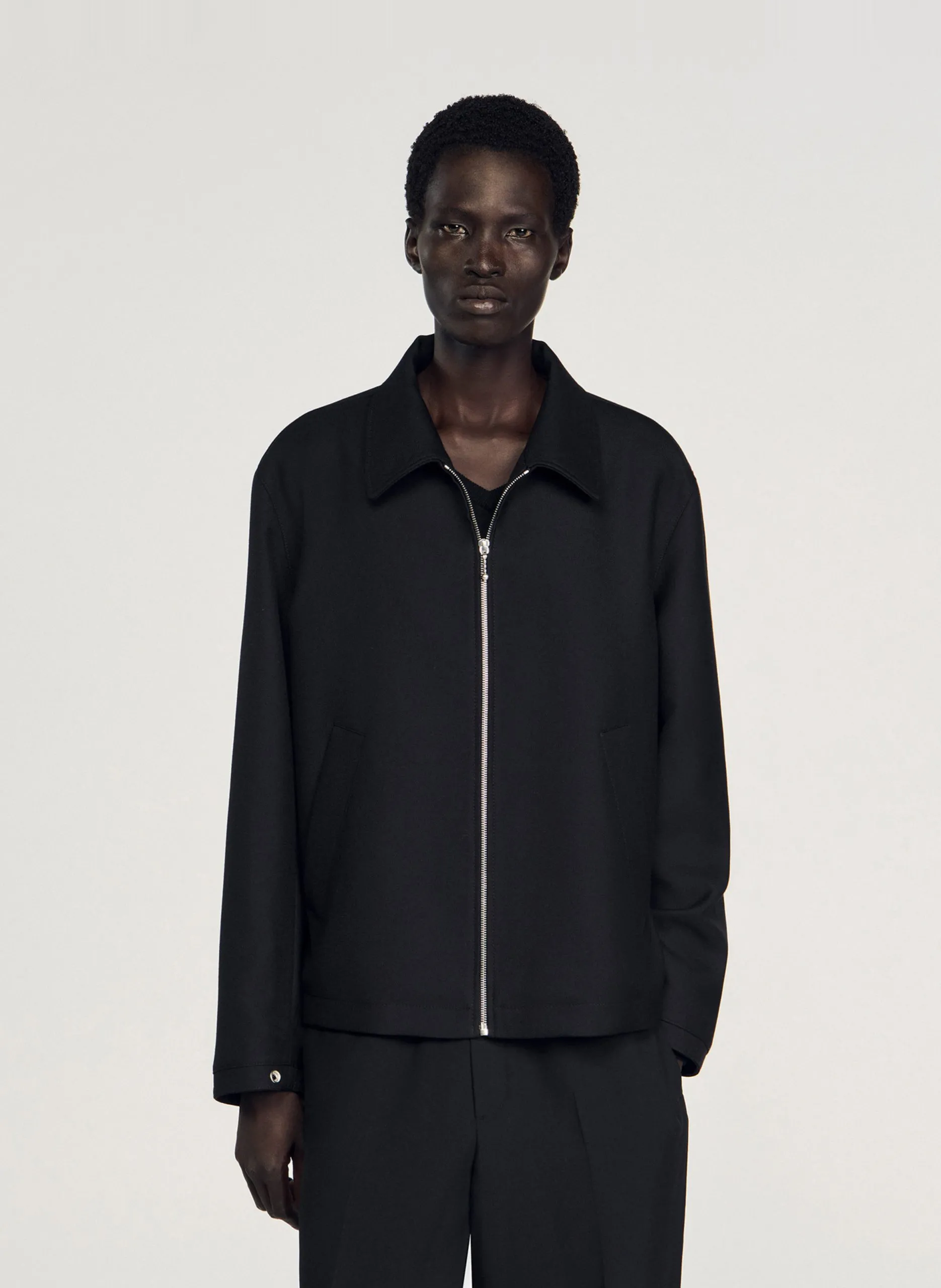 Veste col classique en laine mélangée Noir