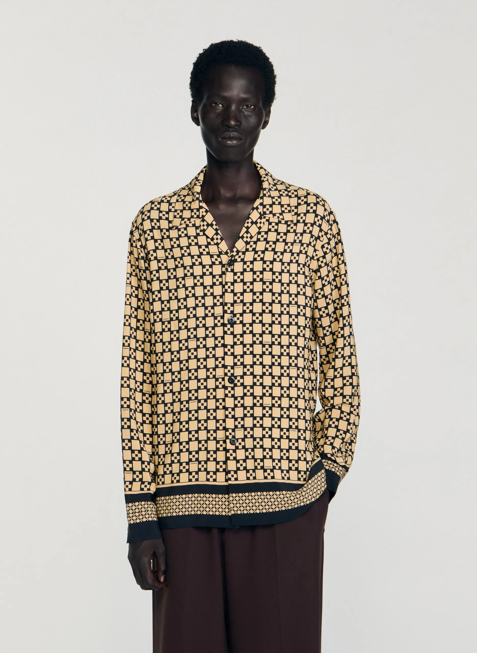 Chemise droite col cubain Beige