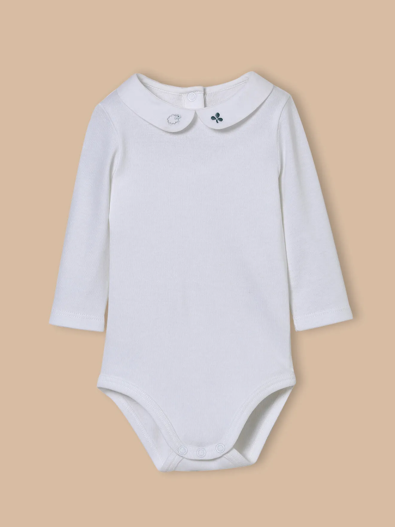 Body col brodé en coton biologique Blanc