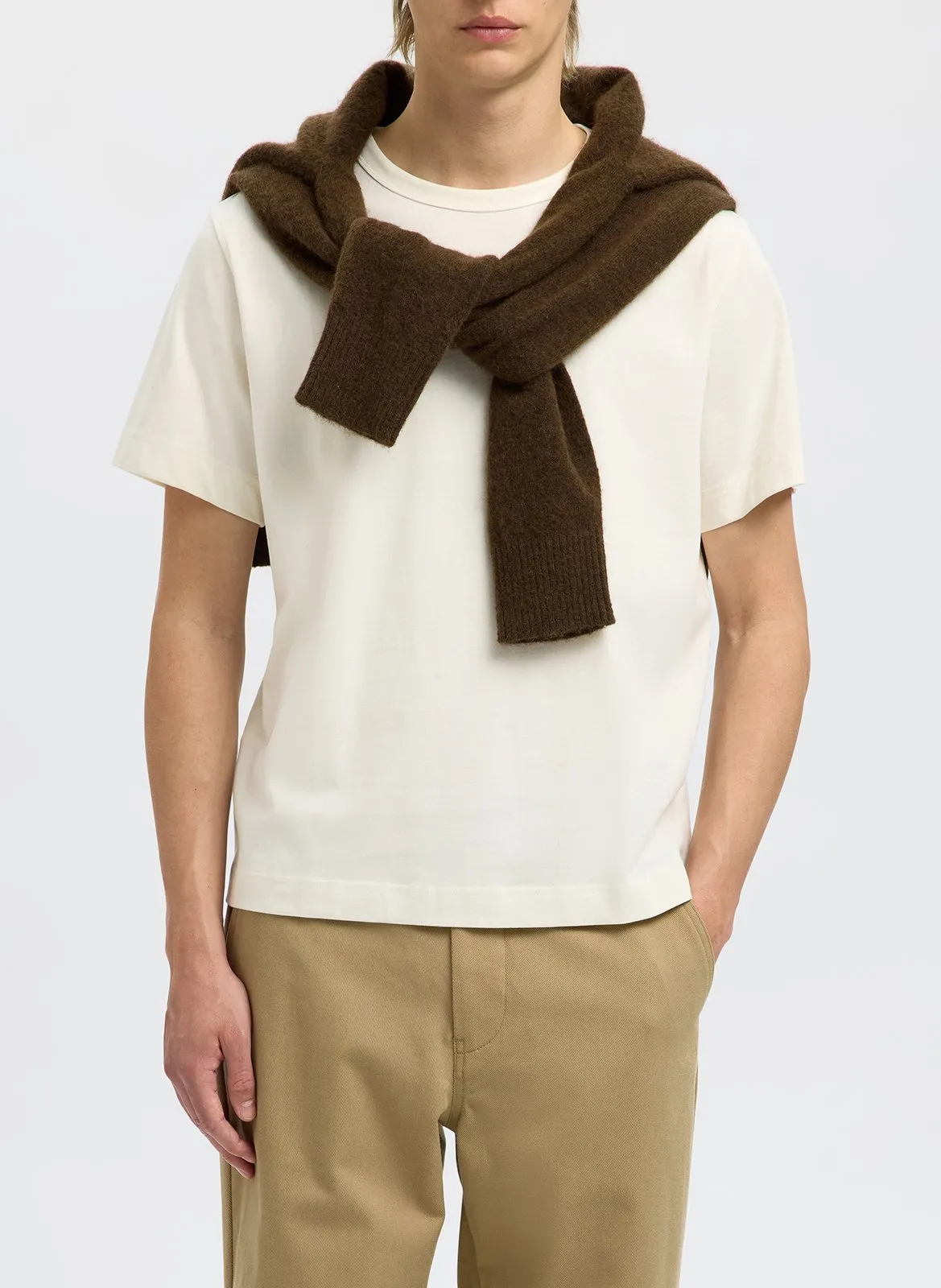 Tee-shirt col rond en coton organique Beige CHRIS