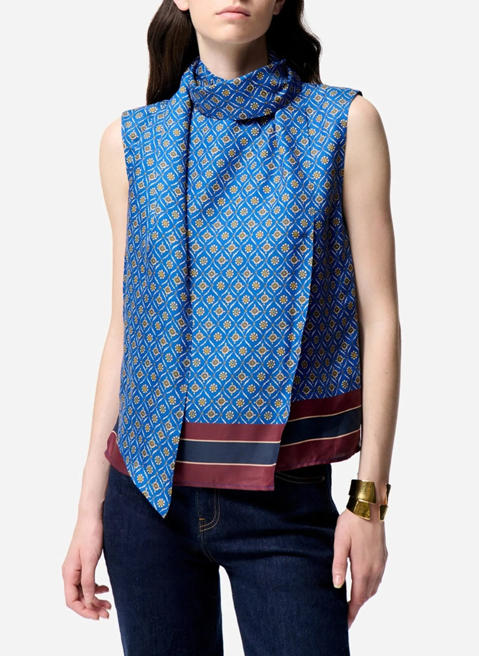 Top col lavallière imprimé Bleu FANCY