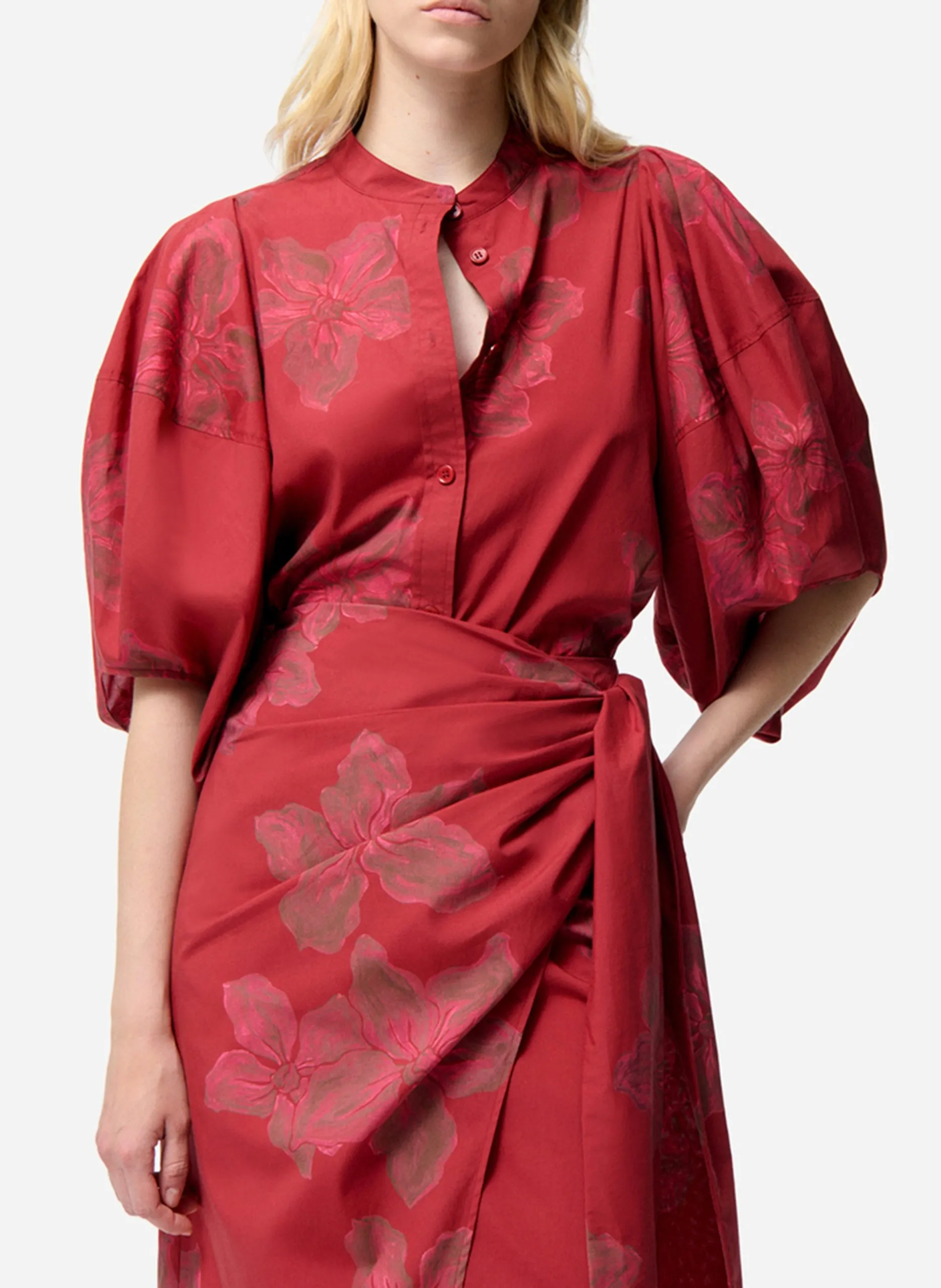 Blouse imprimée manches bouffantes Rouge FELICIE