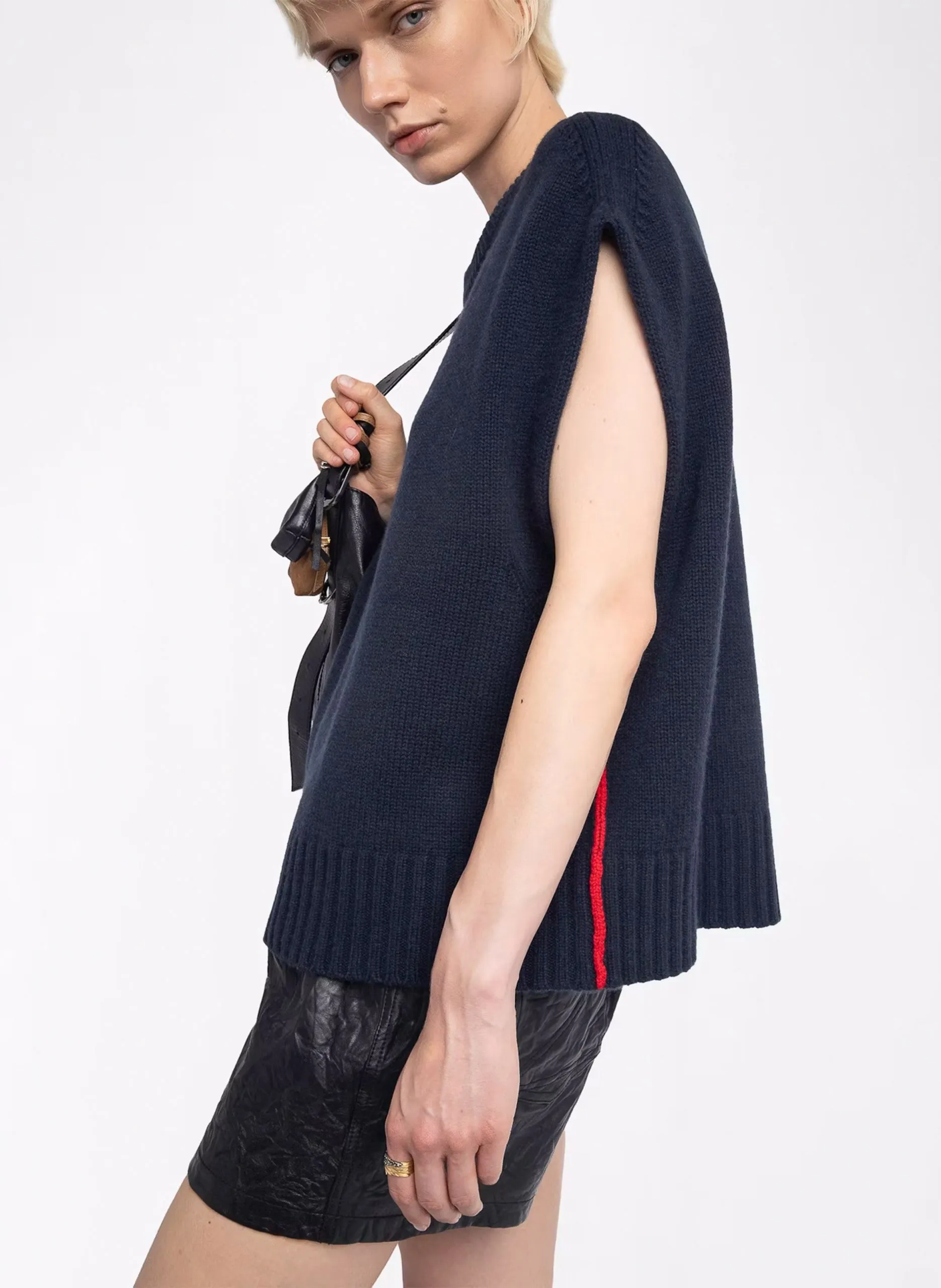 Pull col rond en laine mélangée Bleu DARCY