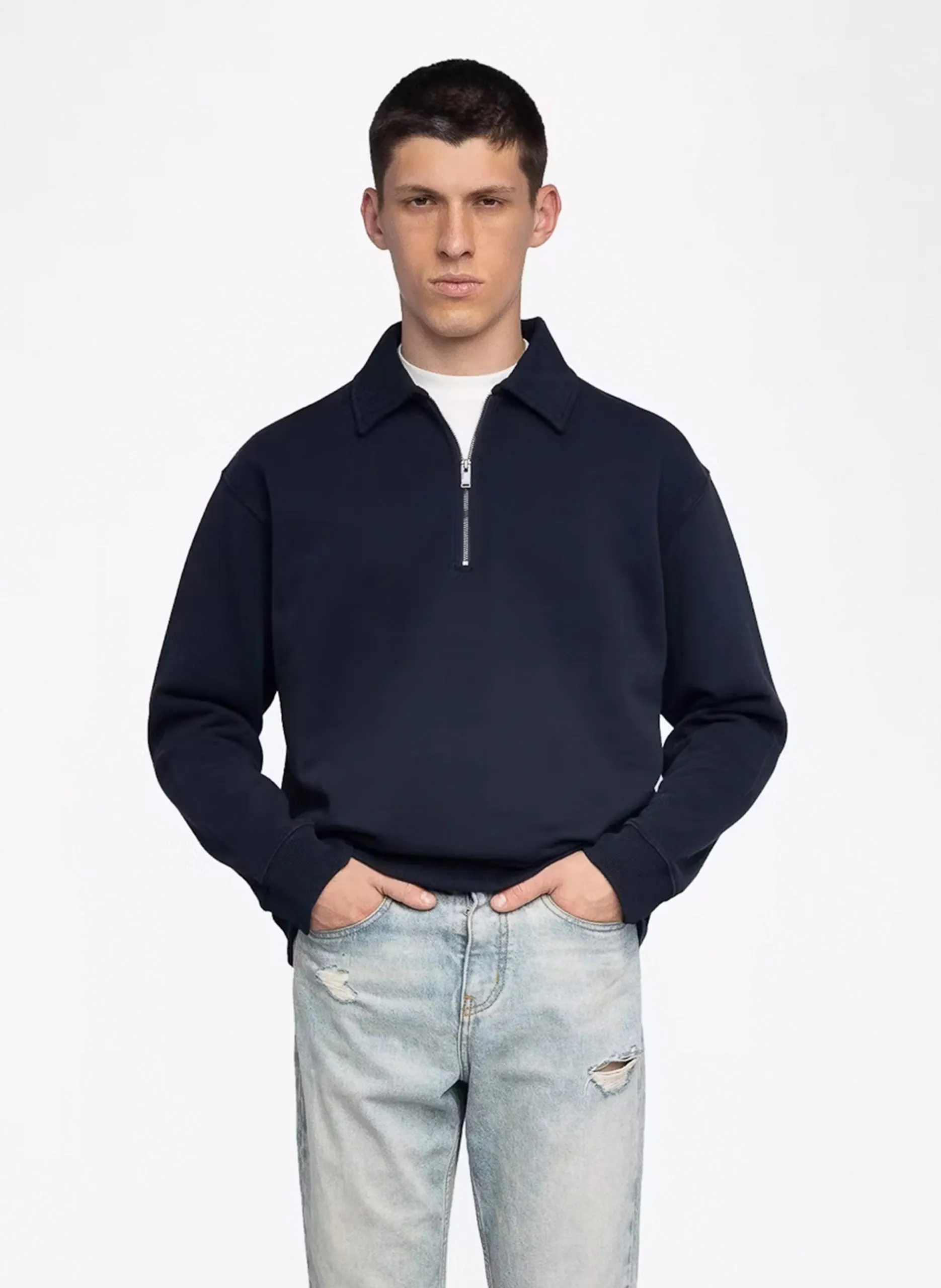 Sweat droit en coton Bleu MOYA