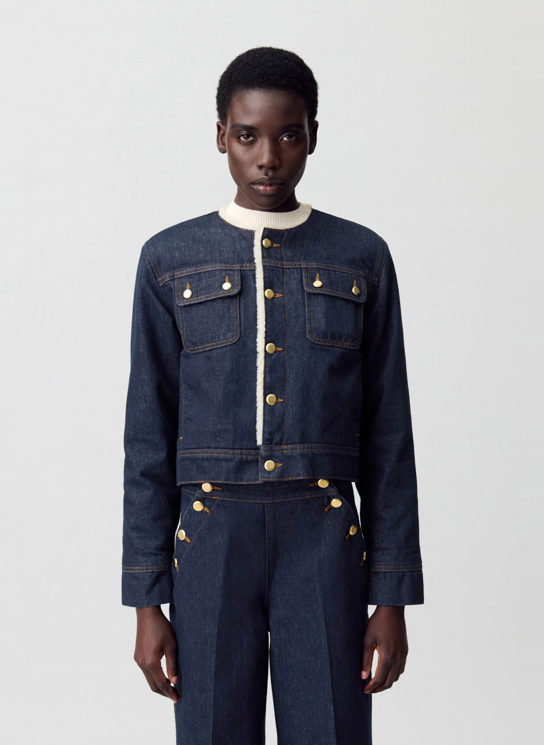 Veste en jean col rond Bleu VALYA