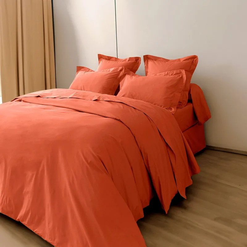 Parure de draps percale de coton peigné "julian" 4 pièces pour lit 180 x 200 cm "king size" coton pur Rouge