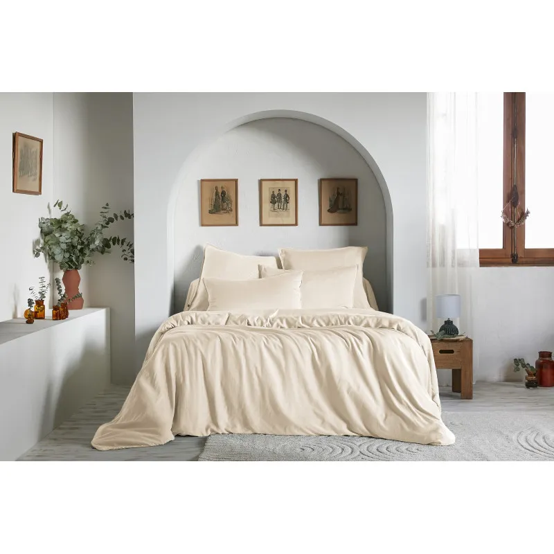 Pack complet housse de couette "lysandre" toutes dimensions "lyocel" l'effet papillon Beige
