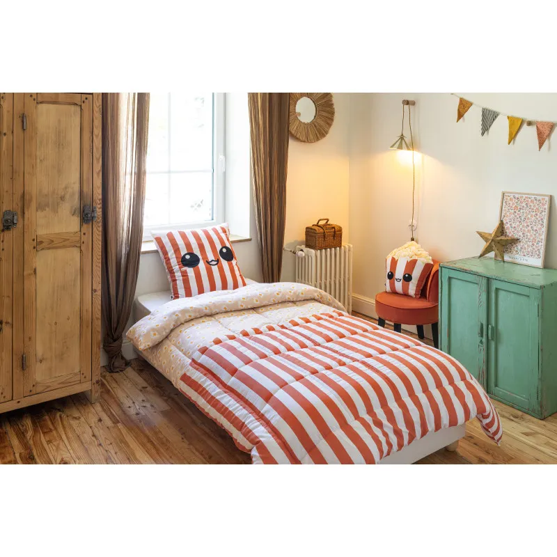 Parure de couette toutes dimensions "fresh popcorn" réversible 100% coton / 57 fils/cm² Multicolore