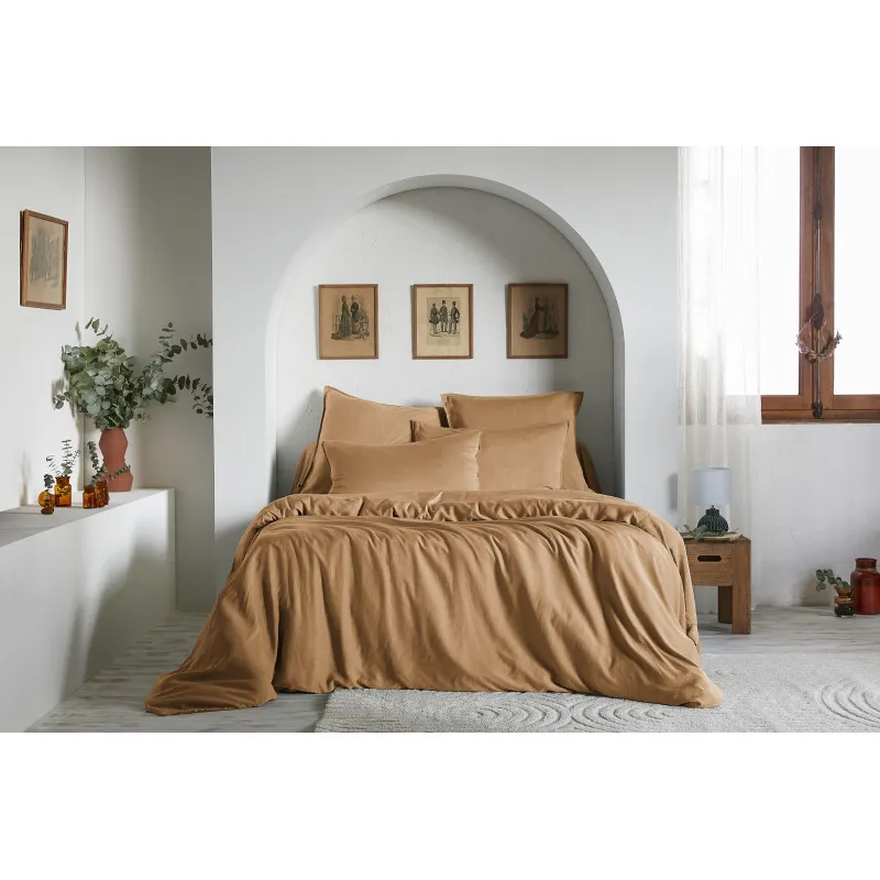 Pack complet housse de couette "lysandre" toutes dimensions "lyocel" l'effet papillon Marron