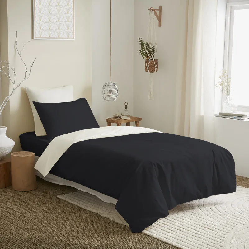 Pack complet 4 pièces noir/blanc réversible housse de couette pour lit 90 x 190 cm Blanc