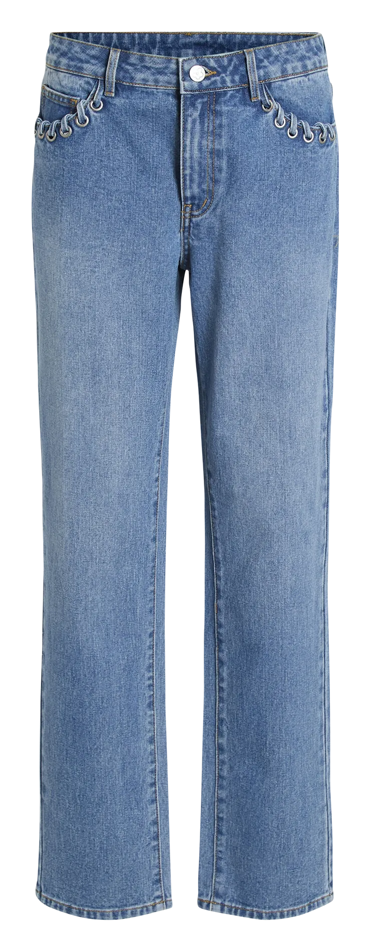 Jean droit à détails lacets en coton Bleu