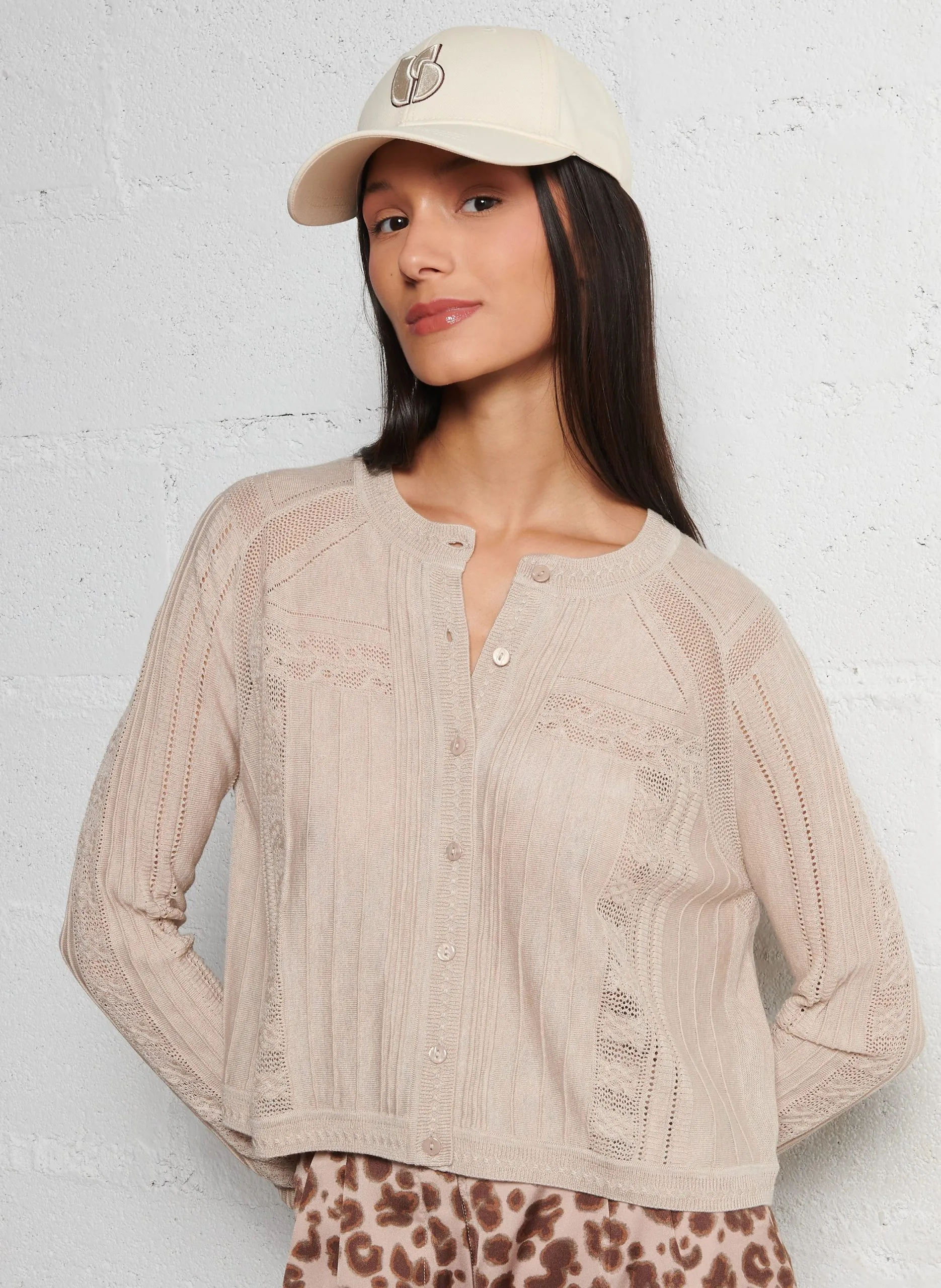 Gilet col rond en laine mélangée Beige PURIA