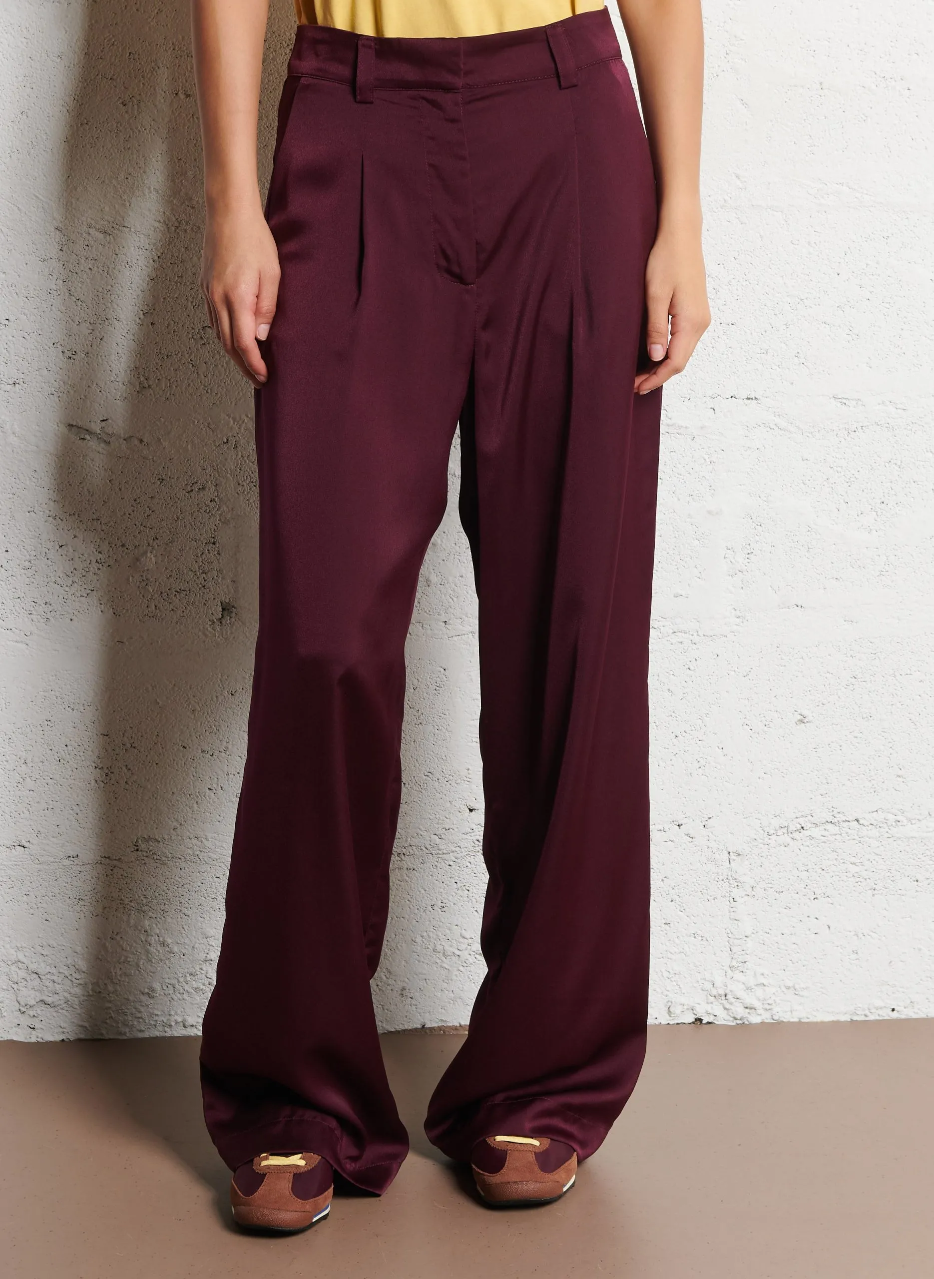 Pantalon droit satiné taille haute Prune CHARLY