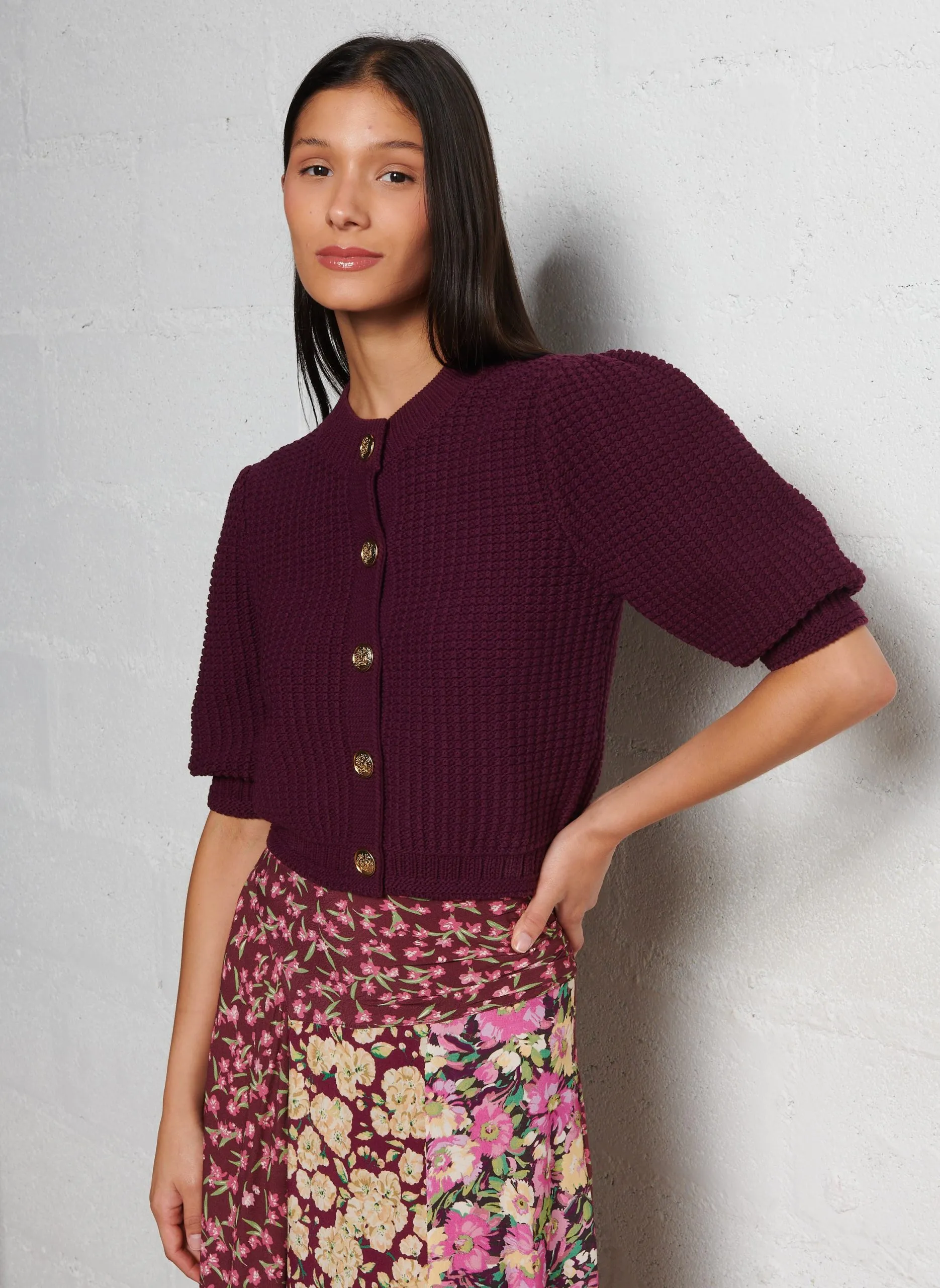 Gilet droit en coton mélangé Prune GARANCE