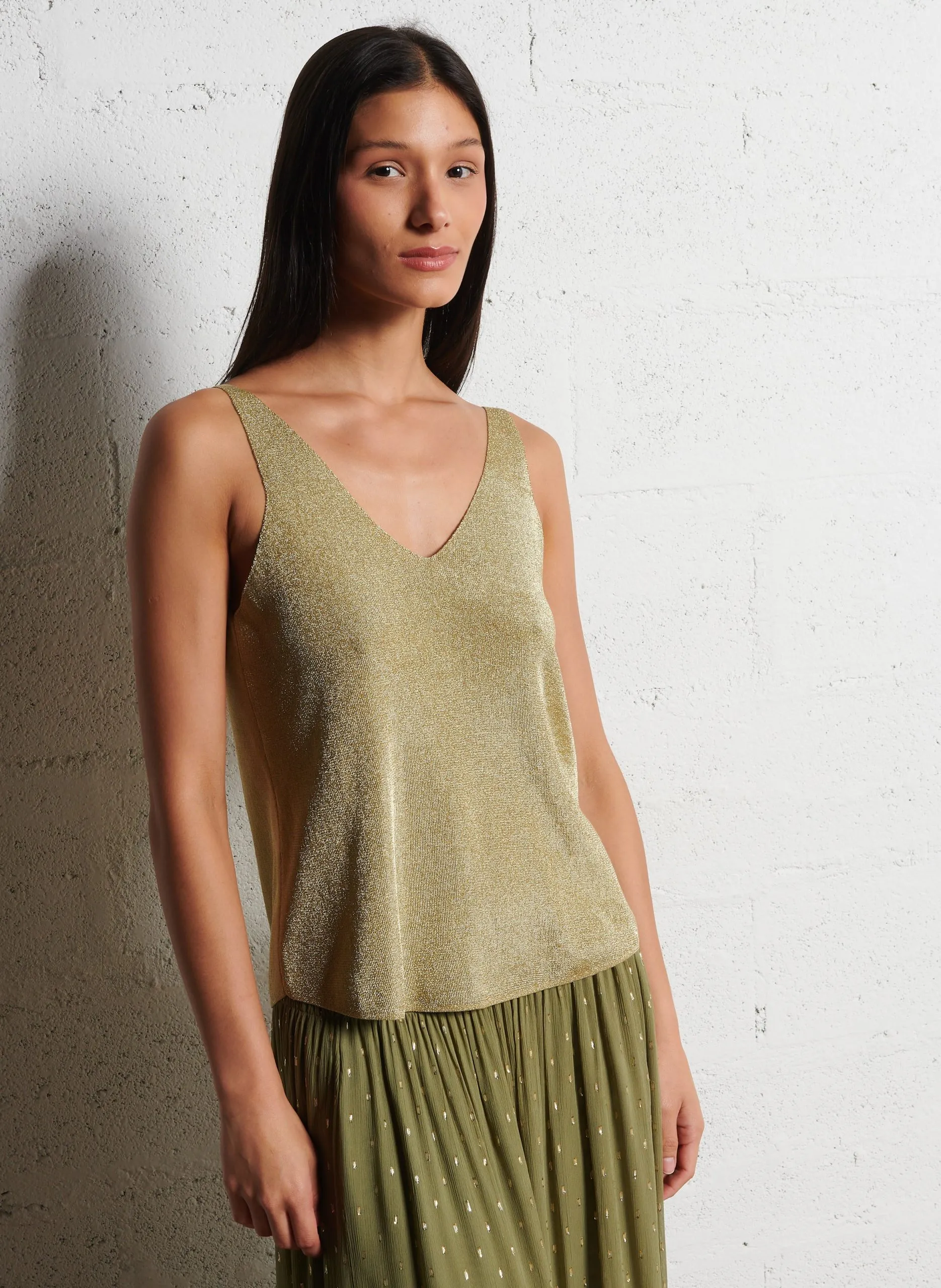 Top sans manches col V à paillettes Doré ZUANI