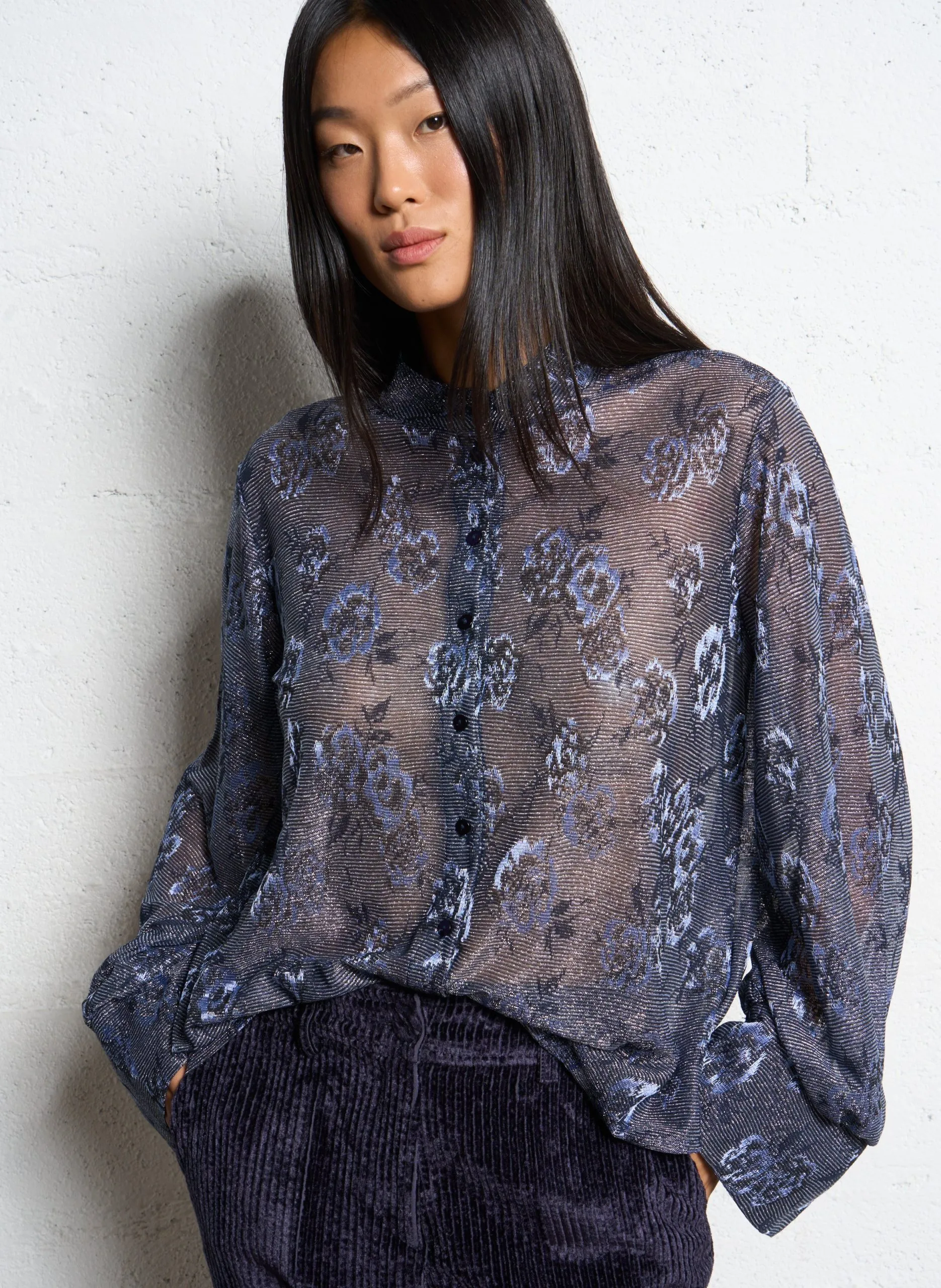 Chemise fluide col rond à motifs brillants Bleu FRANKLIN