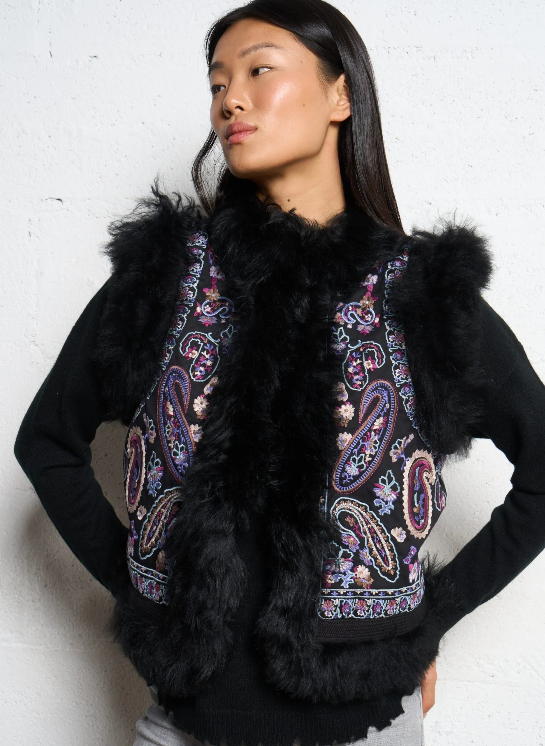 Gilet droit en coton Noir ROZA