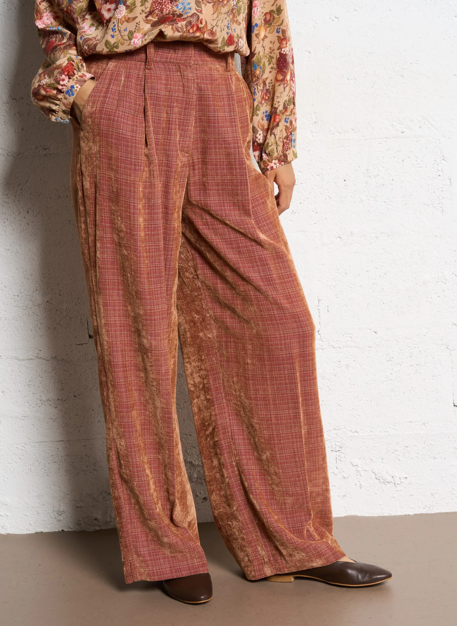 Pantalon large à carreaux Rose KYOTO