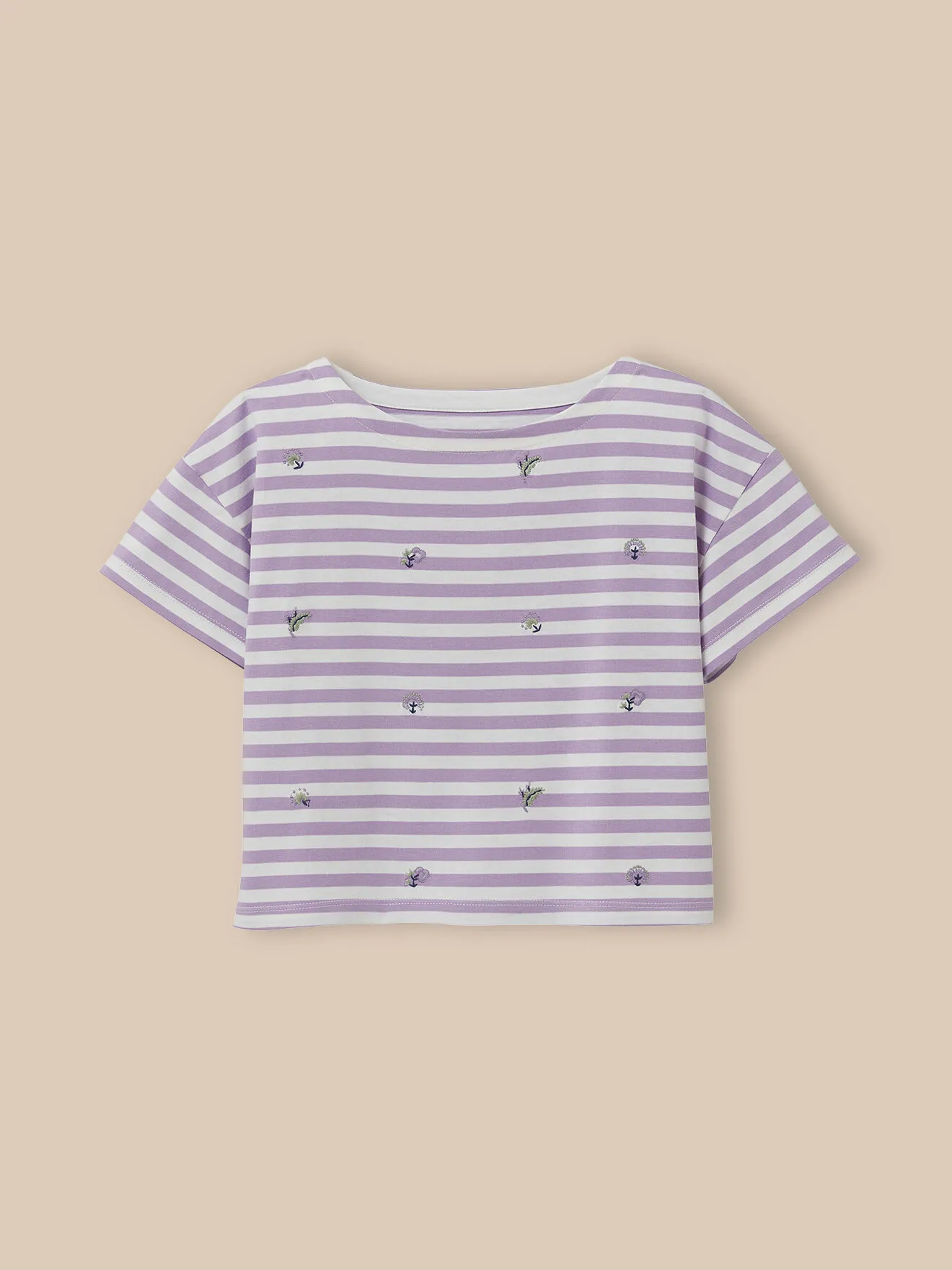 T-shirt brodé en coton biologique Violet